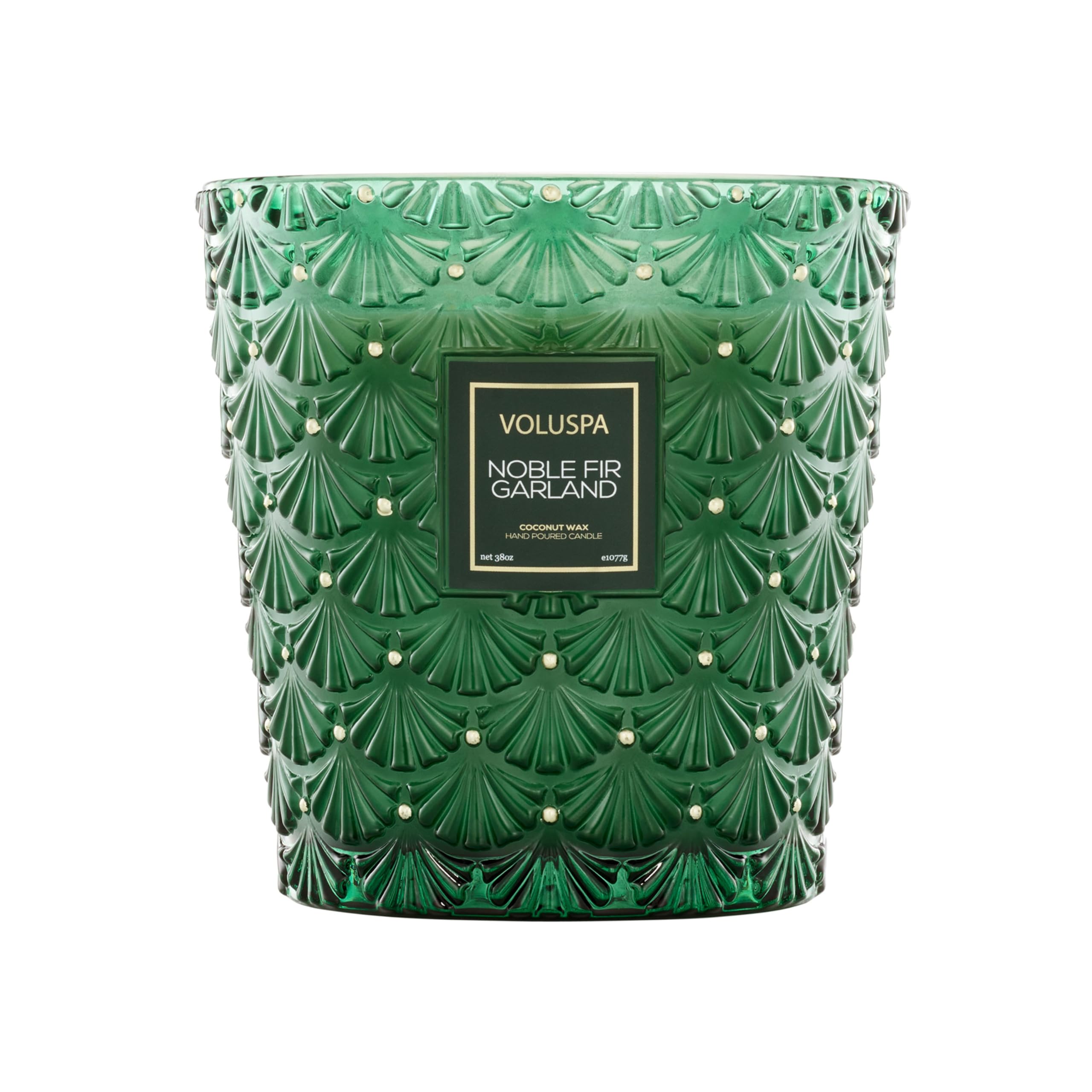 Voluspa Noble Fir Garland, 3 Wick Hearth Candle, 38 oz, 80 Hour Burn Time, Coconut Wax Blend, Christmas Scented Candles for Home, Handcrafted in The USA