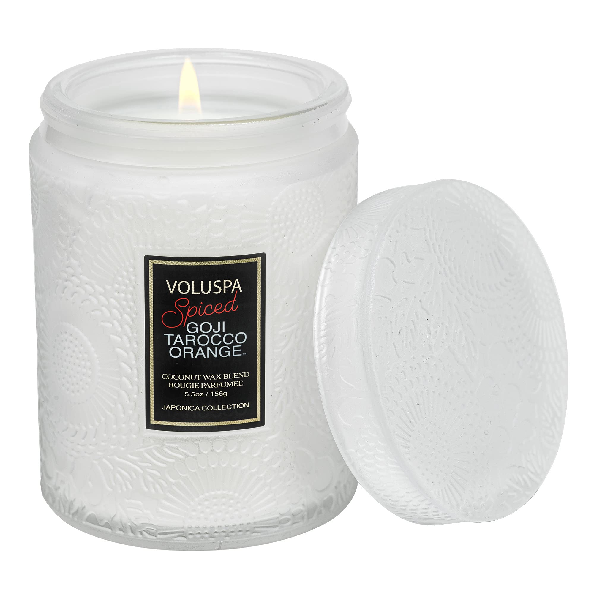 Voluspa Spiced Goji Tarocco Orange, Small Candle Jar, 5.5 Ounces, 50 Hour Burn Time, Coconut Wax for Clean Burning, Handcrafted in The USA
