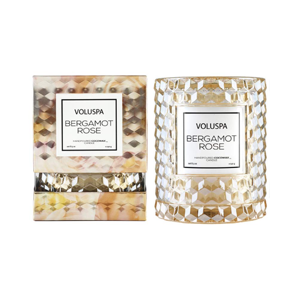 Voluspa Bergamot Rose Icon Cloche Textured Glass Candle, 8.5 Ounces