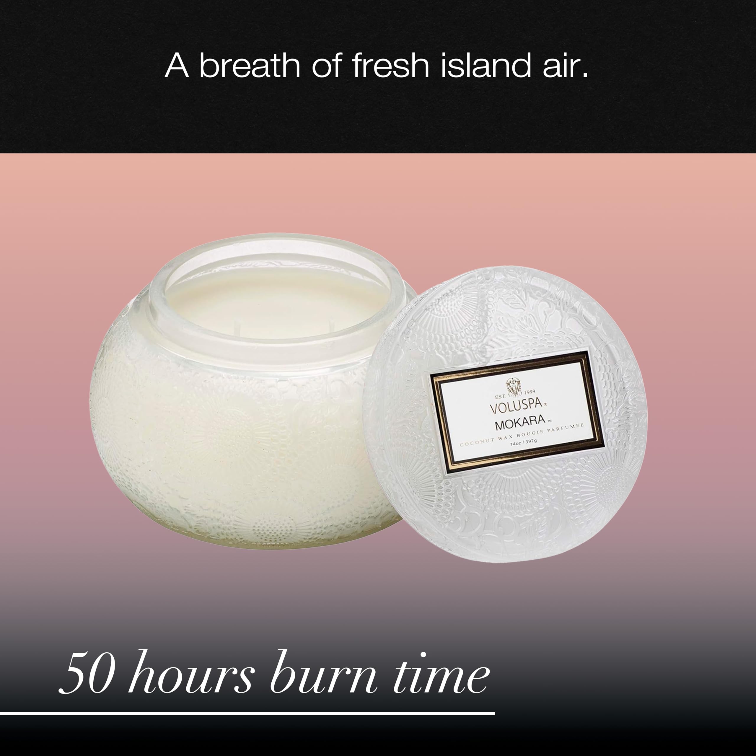 Voluspa Mokara, Glass Chawan Bowl Candle, 14 oz, 50 Hour Burn Time, Coconut Wax for Clean Burning, Handcrafted in the USA
