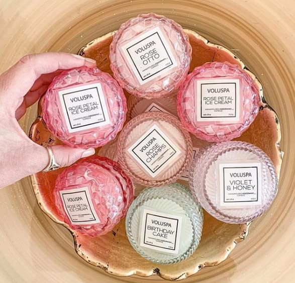Voluspa Rose Colored Glasses, Mini Macaron Candle, 1.8 Ounce, 15 Hour Burn Time, Coconut Wax for Clean Burning, Handcrafted in The USA