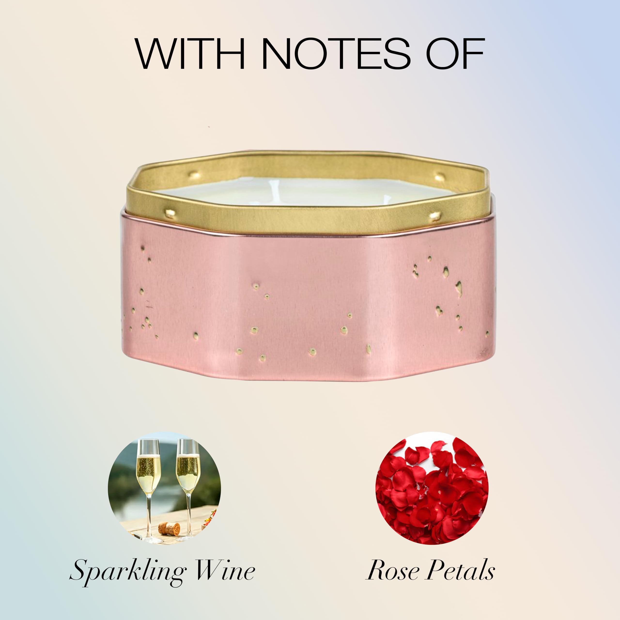Voluspa Sparkling Rose, 3 Wick Tin Candle, 12 Ounce, 40 Hour Burn Time, Coconut Wax for Clean Burning, Handcrafted in The USA