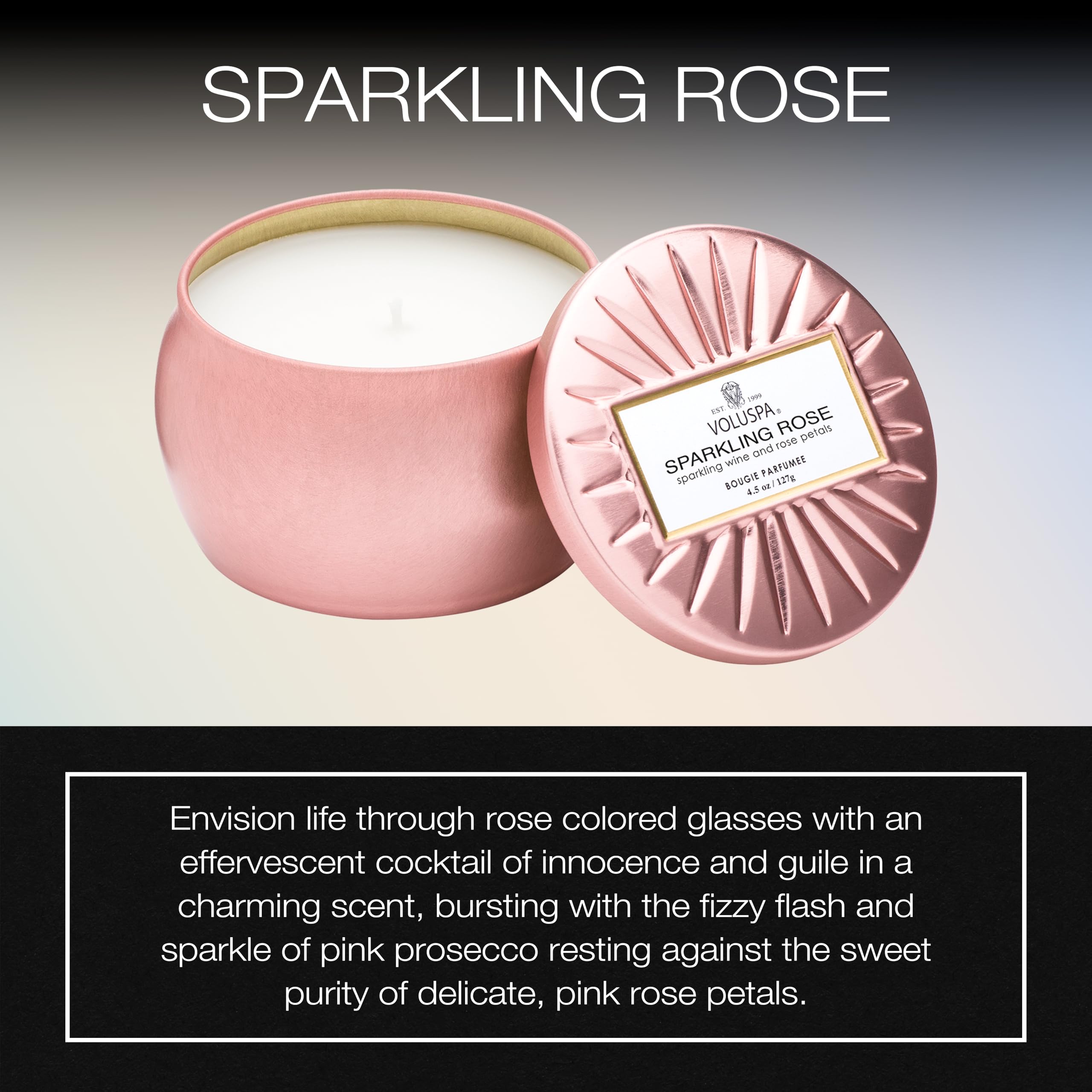 Voluspa Sparkling Rose, Mini Tin Candle, 4 Ounce, 25 Hour Burn Time, Coconut Wax for Clean Burning, Handcrafted in The USA