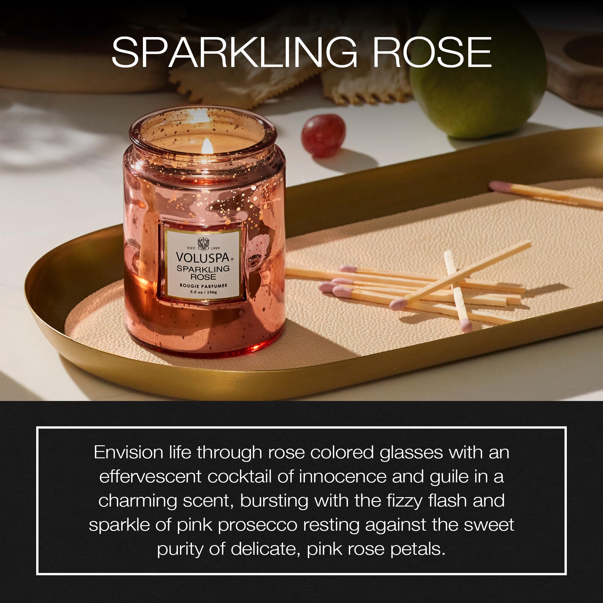 Voluspa Sparkling Rose, Small Candle Jar, 5.5 Ounce, 50 Hour Burn Time, Coconut Wax for Clean Burning, Handcrafted in The USA