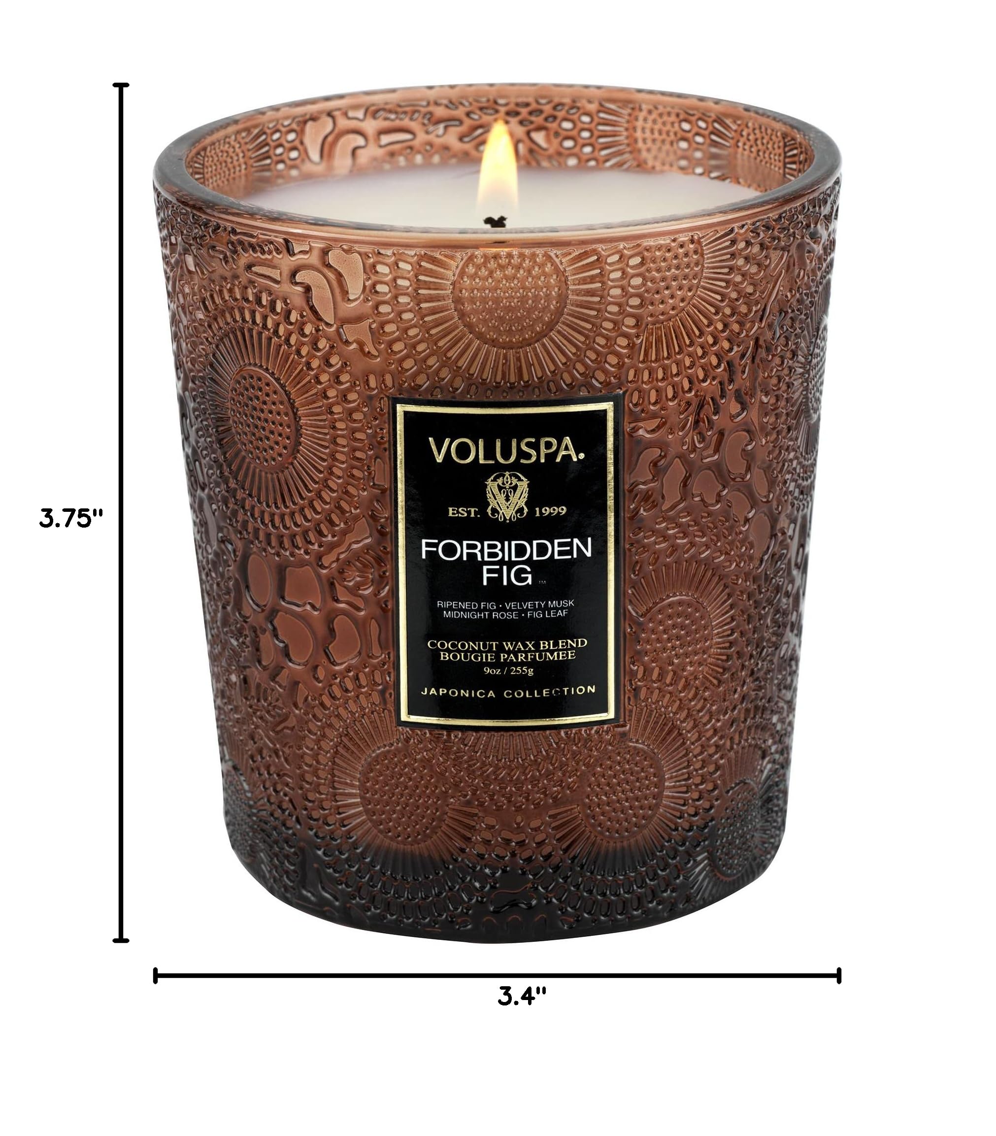 Voluspa Forbidden Fig, Classic Boxed Candle, 9 oz, 60 Hour Burn Time, Coconut Wax for Clean Burning, Handcrafted in The USA