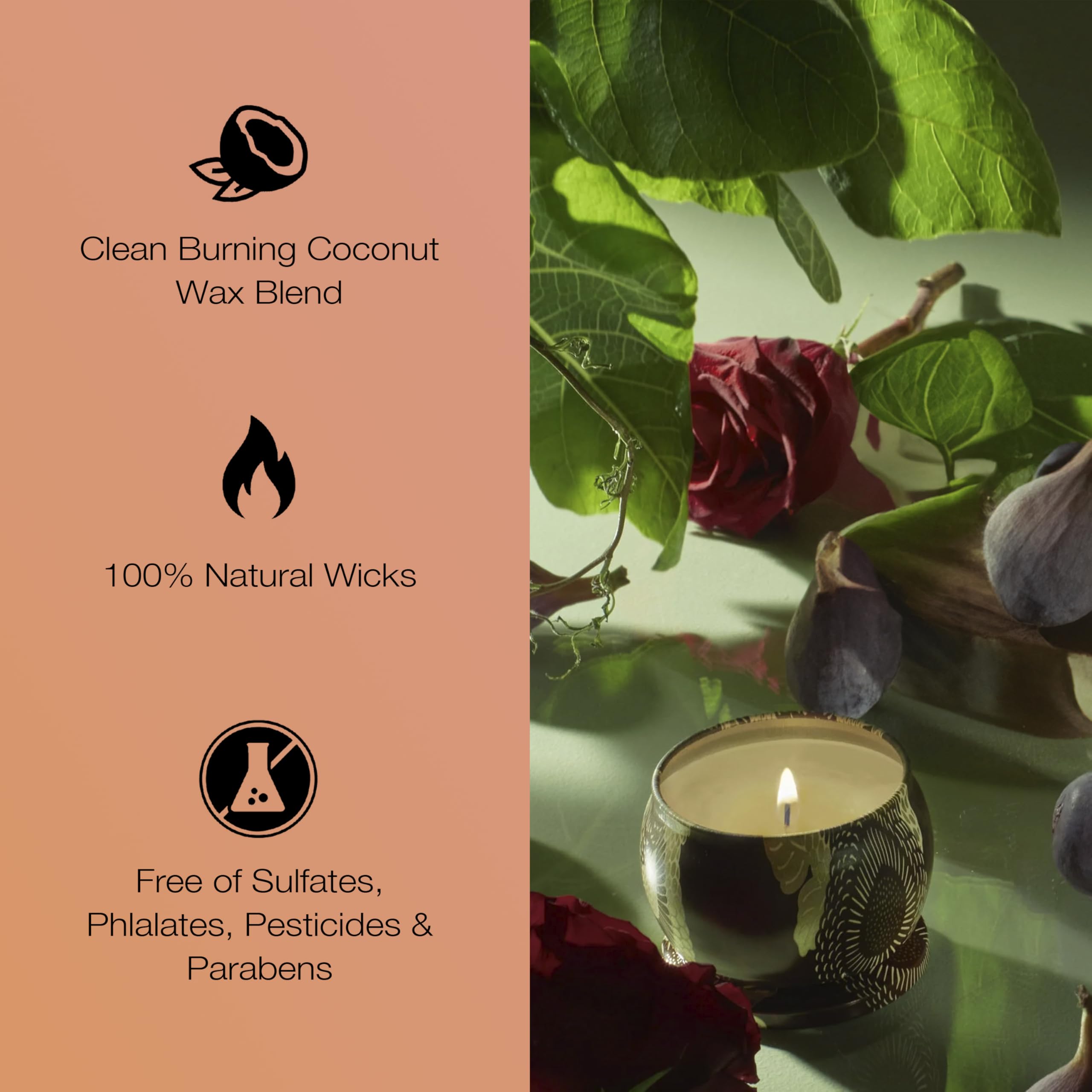 Voluspa Forbidden Fig, Mini Tin Candle, 4 oz, 25 Hour Burn Time, Coconut Wax for Clean Burning, Handcrafted in The USA