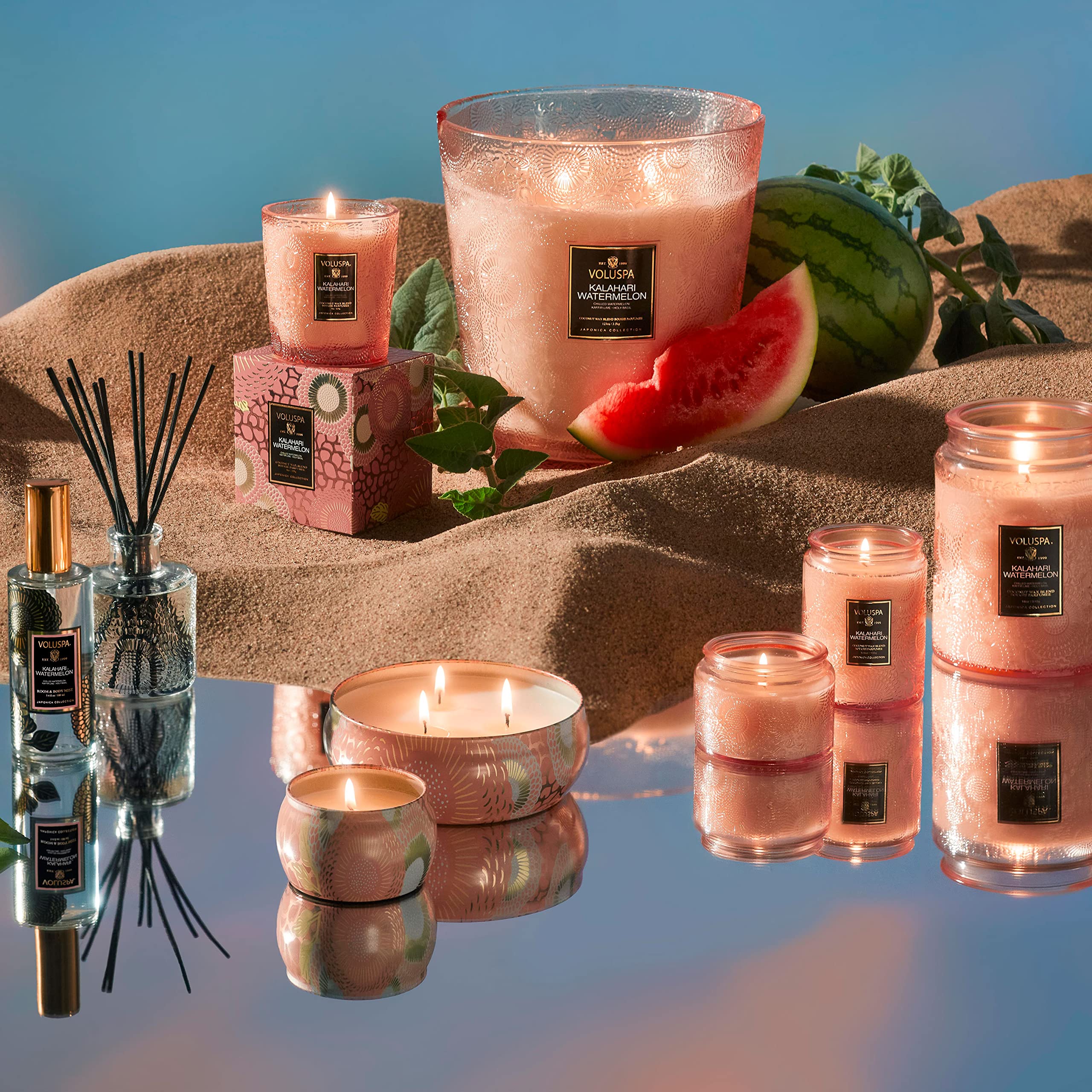 Voluspa Kalahari Watermelon, Mini Tin Candle, 4 oz, 25 Hour Burn Time, Coconut Wax Candle for The Home, Handcrafted in The USA