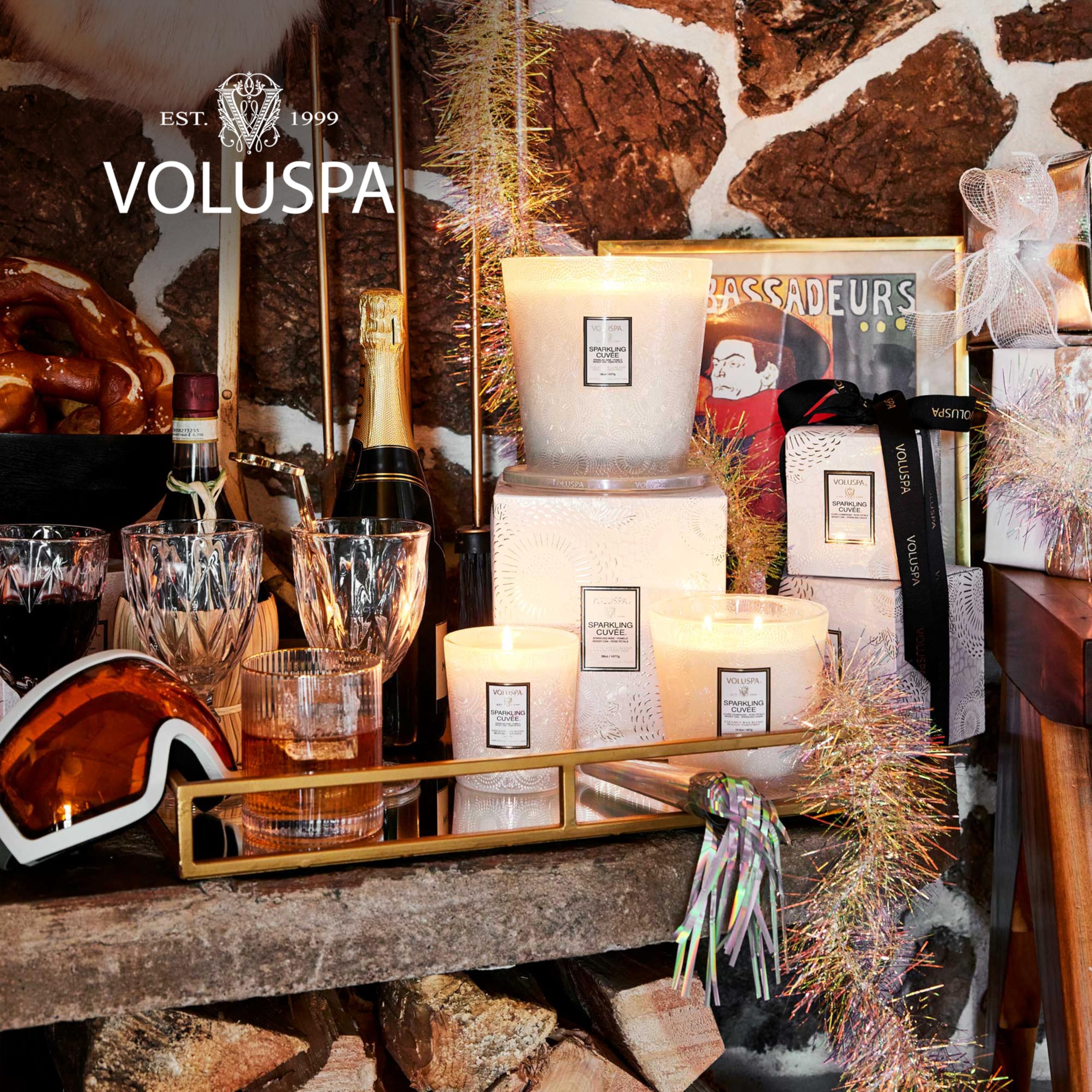 Voluspa Sparkling Cuvee, Mini Tin Candle, 4 oz, 25 Hour Burn Time, Coconut Wax for Clean Burning, Handcrafted in the USA
