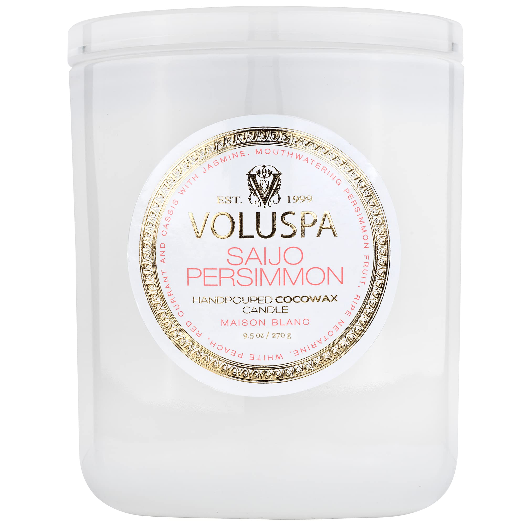 Voluspa Saijo Persimmon, Classic Boxed Candle, 9.5 Ounce, 60 Hour Burn Time, Coconut Wax for Clean Burning, Handcrafted in The USA