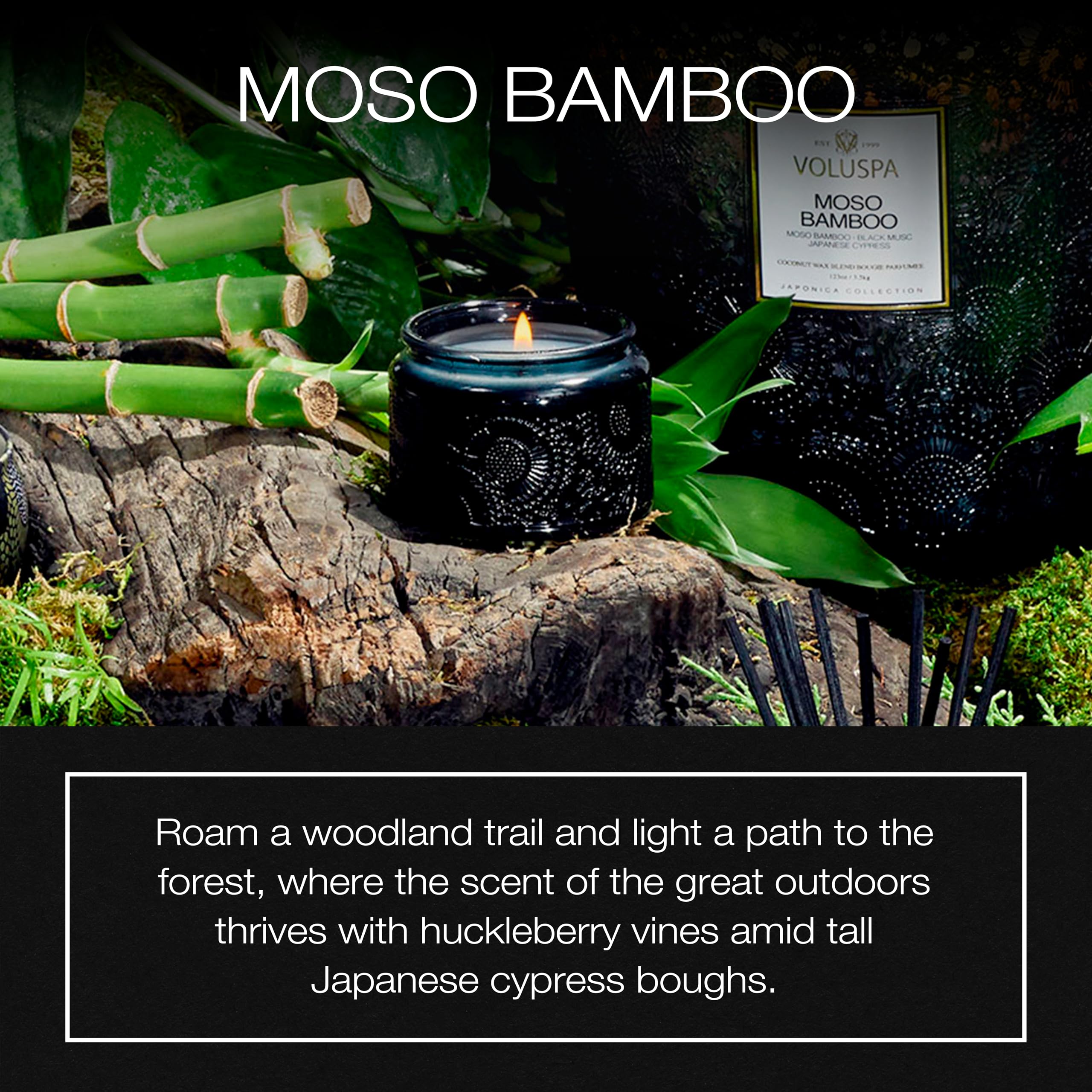 Voluspa Moso Bamboo, Petite Candle Jar, 3.2 Ounce, 25 Hour Burn Time, Coconut Wax for Clean Burning, Handcrafted in The USA