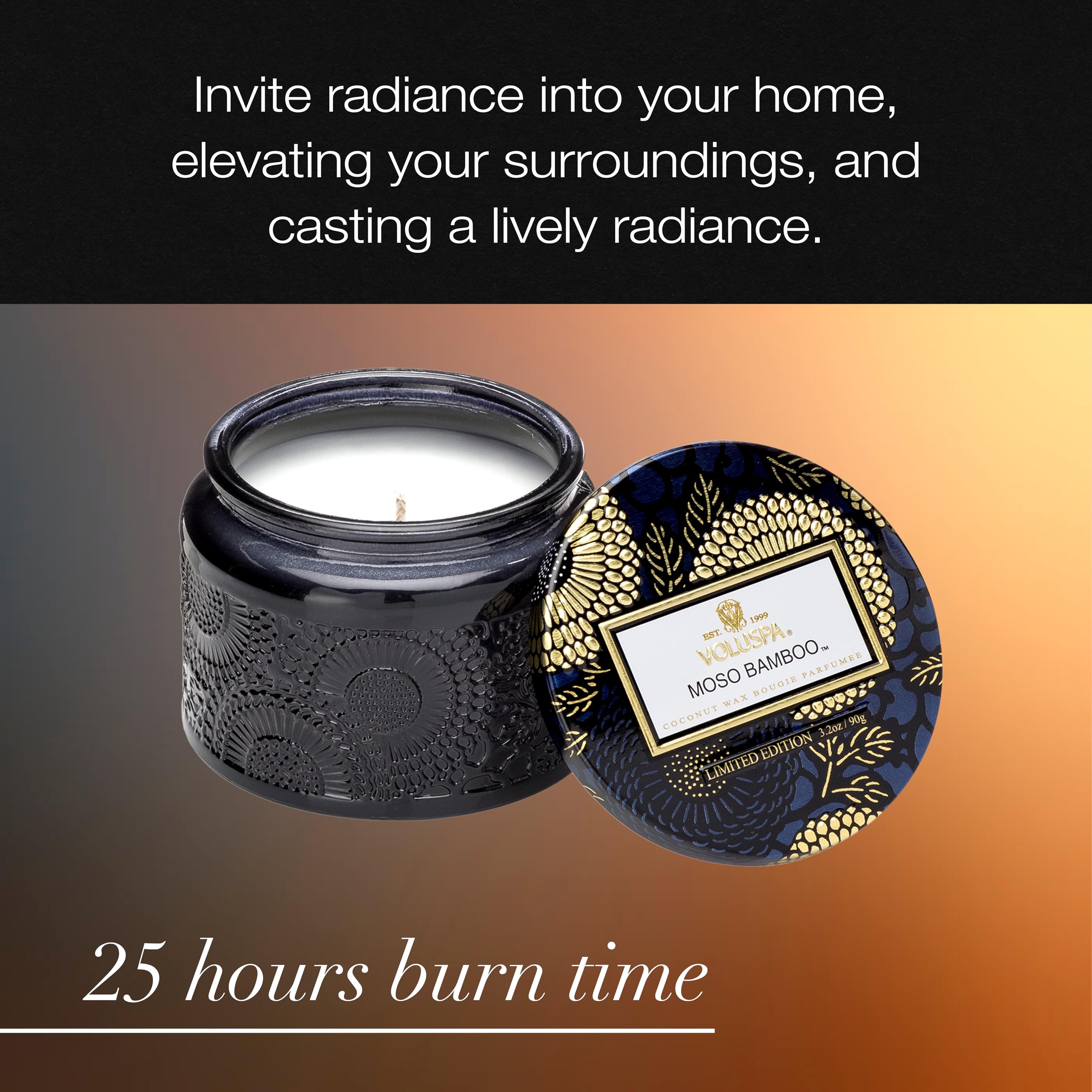 Voluspa Moso Bamboo, Petite Candle Jar, 3.2 Ounce, 25 Hour Burn Time, Coconut Wax for Clean Burning, Handcrafted in The USA