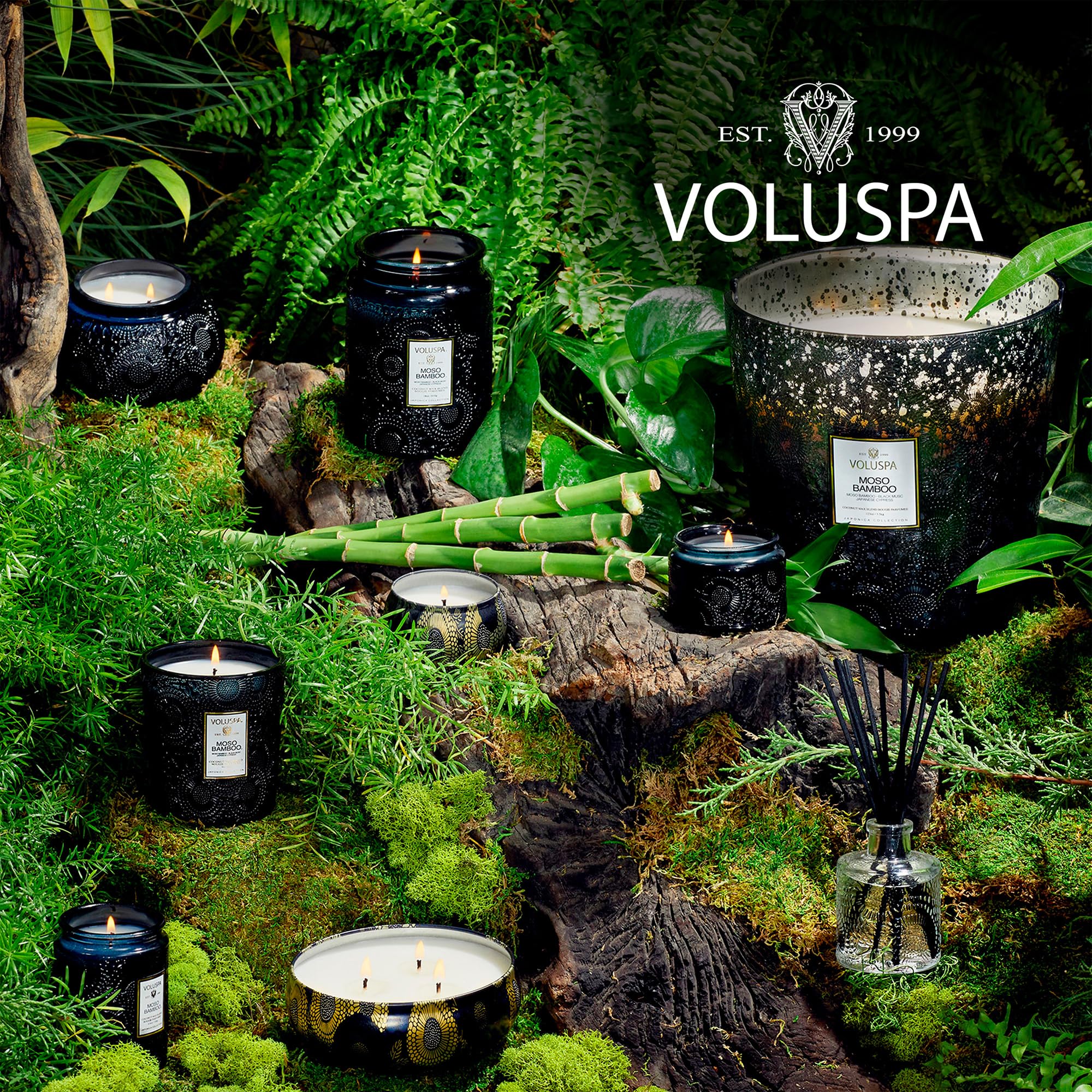 Voluspa Moso Bamboo, Petite Candle Jar, 3.2 Ounce, 25 Hour Burn Time, Coconut Wax for Clean Burning, Handcrafted in The USA