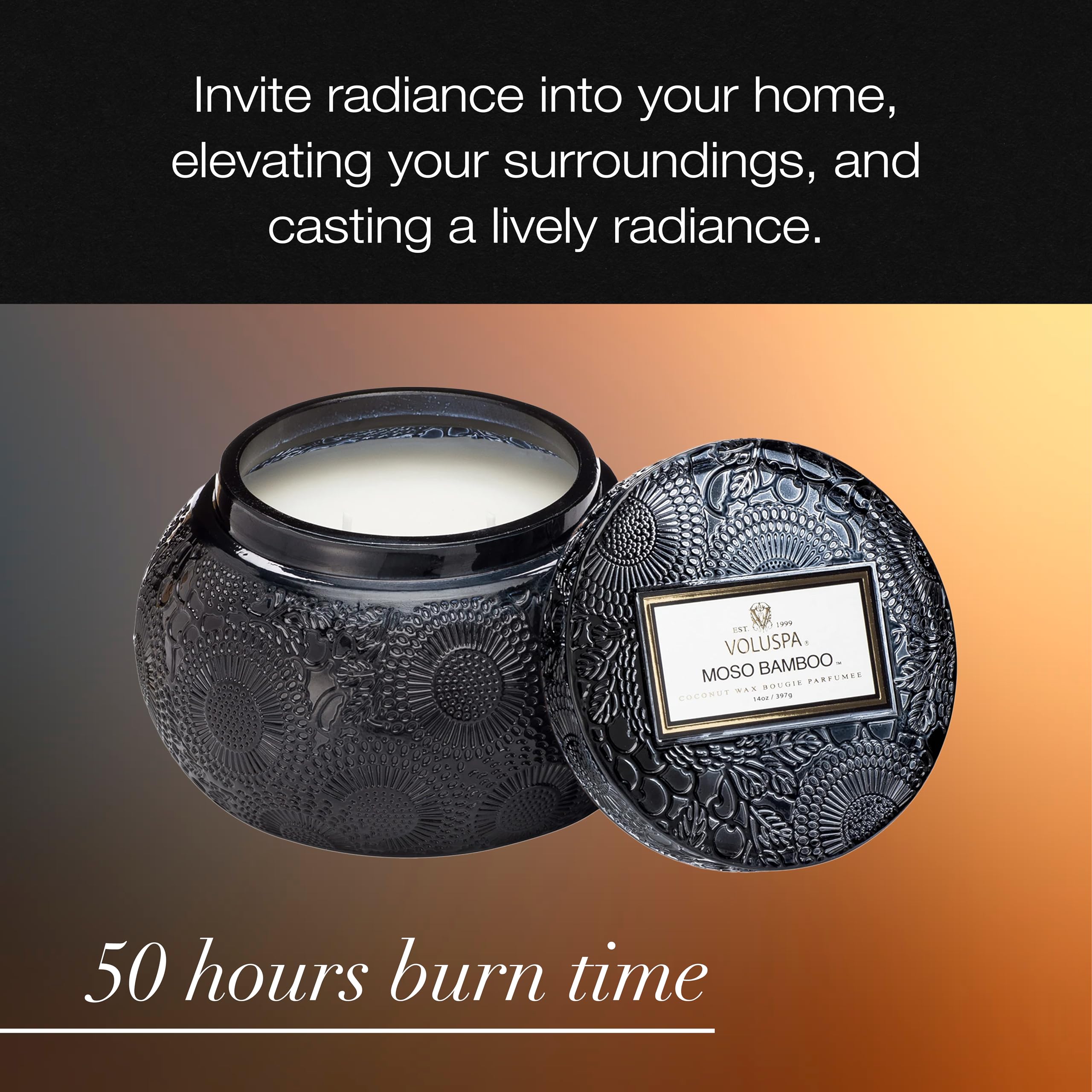 Voluspa Moso Bamboo, Glass Chawan Bowl Candle, 14 ounce, 50 Hour Burn Time, Coconut Wax for Clean Burning, Handcrafted in the USA