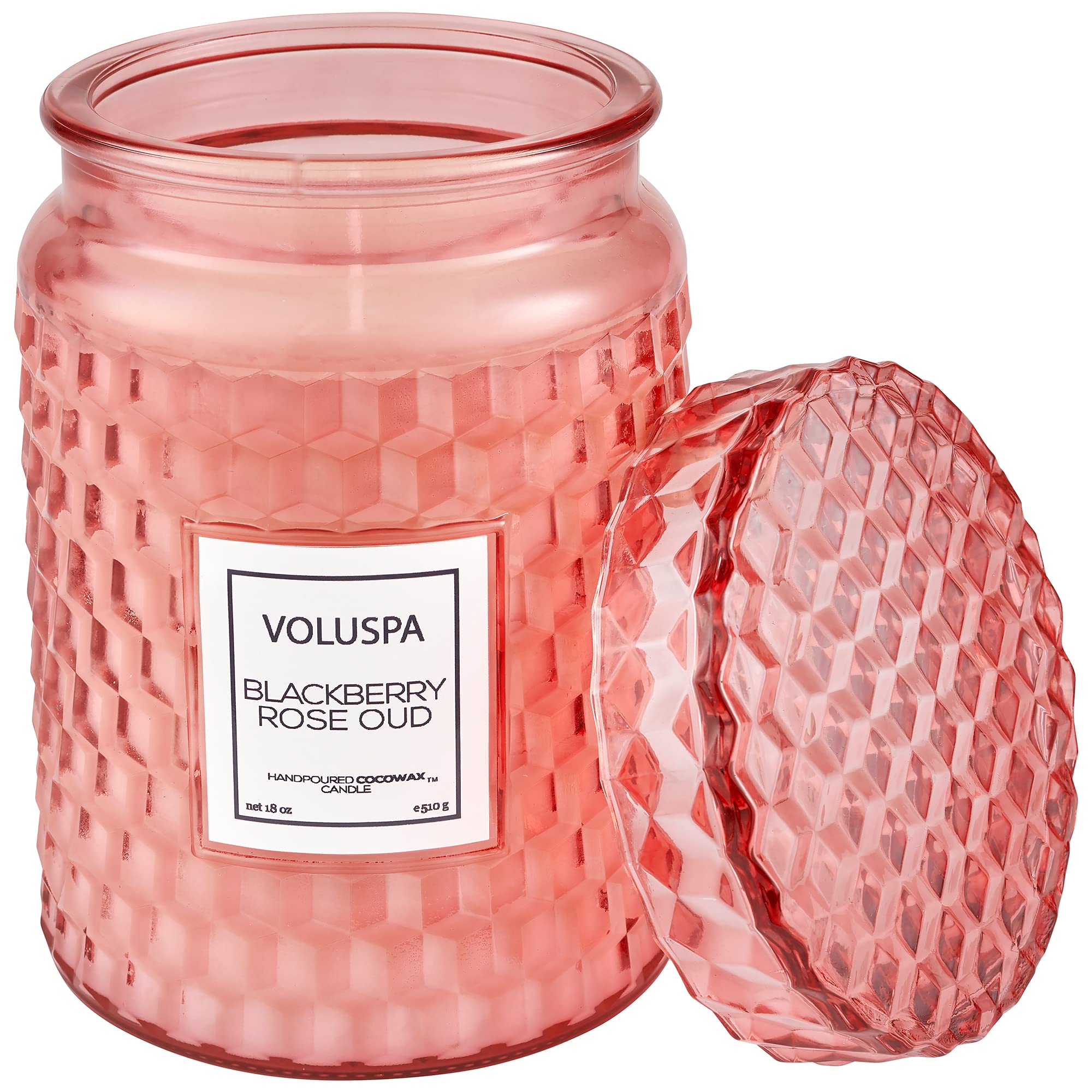 Voluspa BlackBerry Rose Oud Candle | Large Glass Jar Candle with Lid | 18 Ounces | 100 Hour Burn Time | Coconut Wax for Clean Burning | Handcrafted in The USA | Non-Toxic