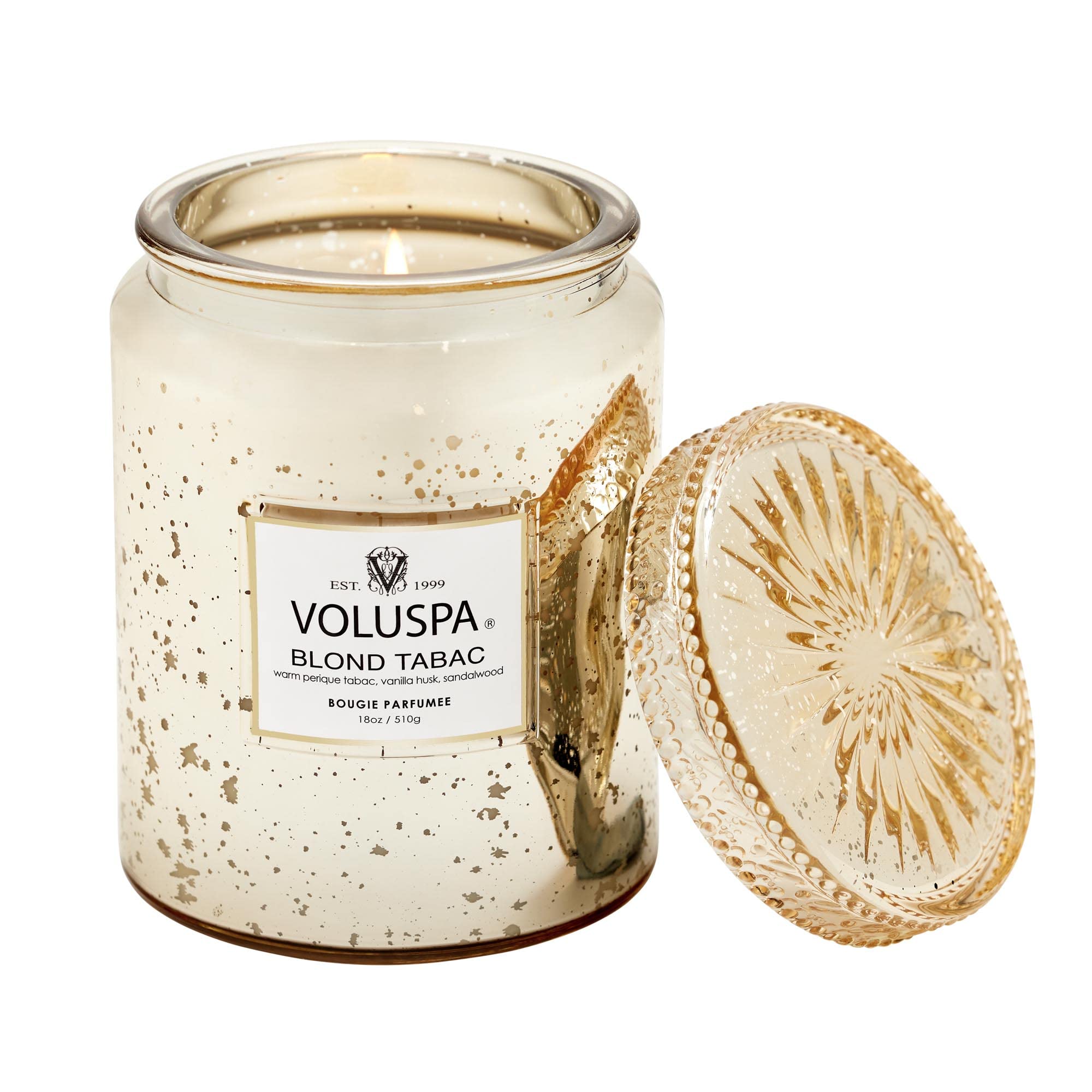 Voluspa Blond Tabac, Large Candle Jar, 18 oz, 100 Hour Burn Time, Coconut Wax for Clean Burning, Handcrafted in The USA