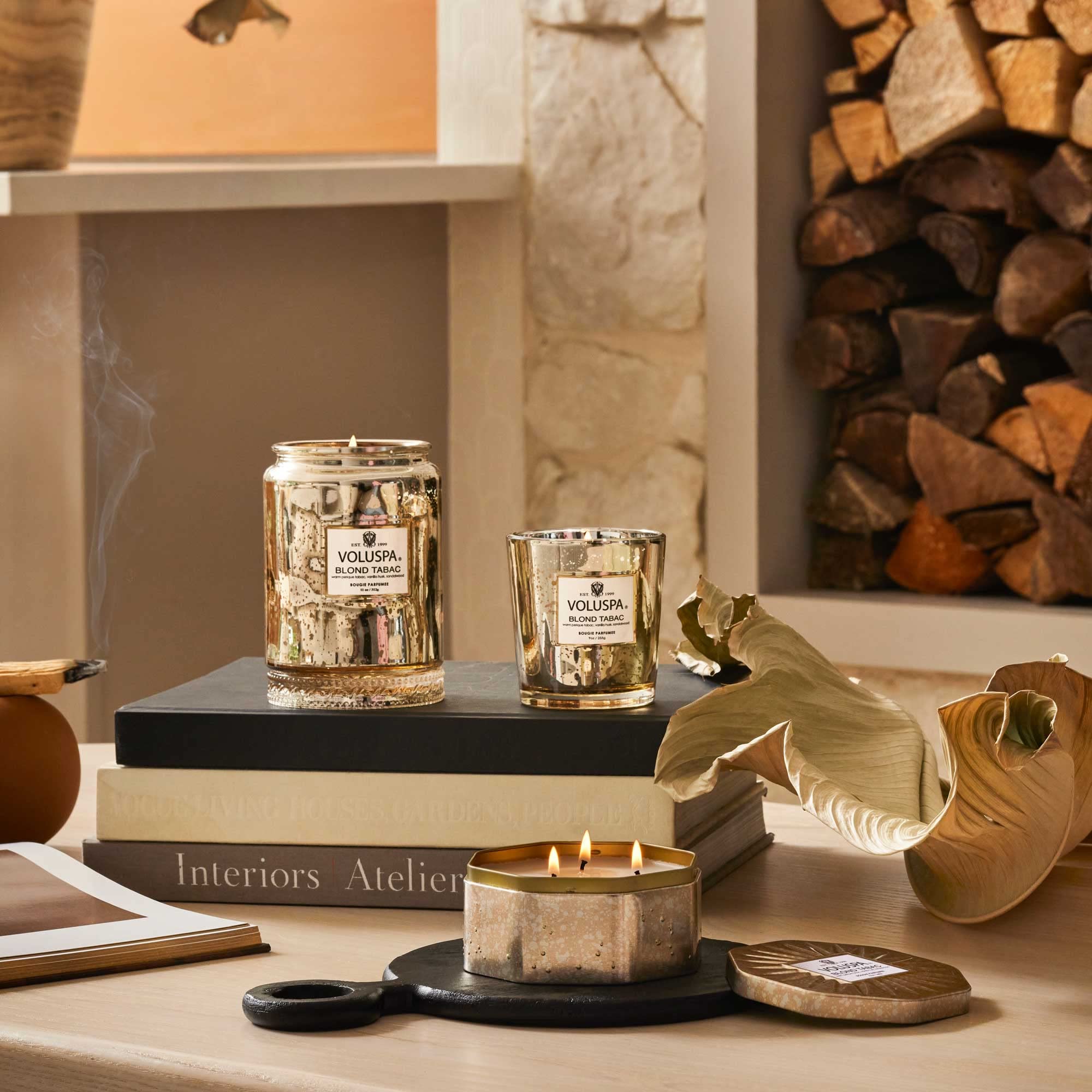 Voluspa Blond Tabac, Large Candle Jar, 18 oz, 100 Hour Burn Time, Coconut Wax for Clean Burning, Handcrafted in The USA