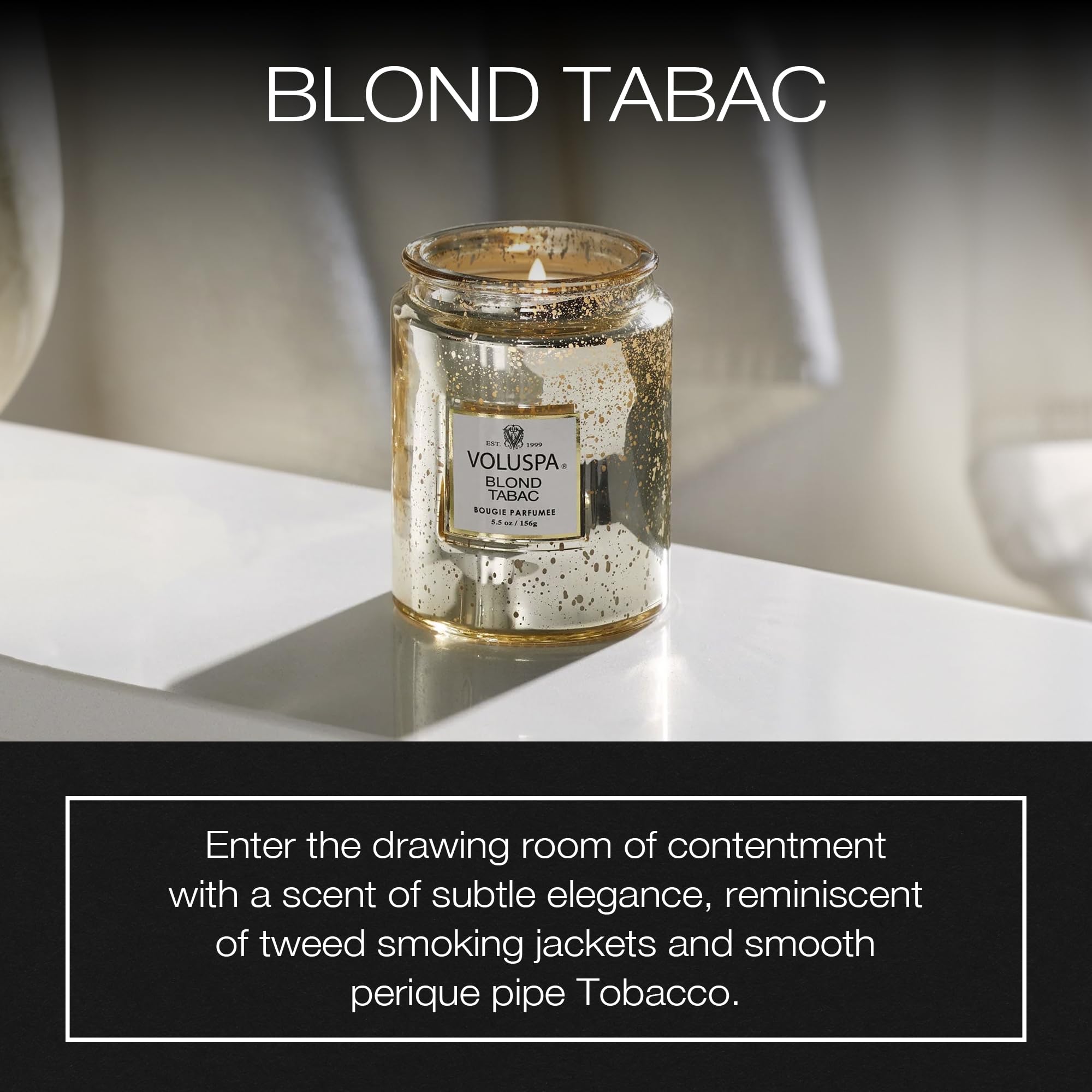 Voluspa Blond Tabac, Small Candle Jar, 5.5 oz, 50 Hour Burn Time, Coconut Wax for Clean Burning, Handcrafted in The USA