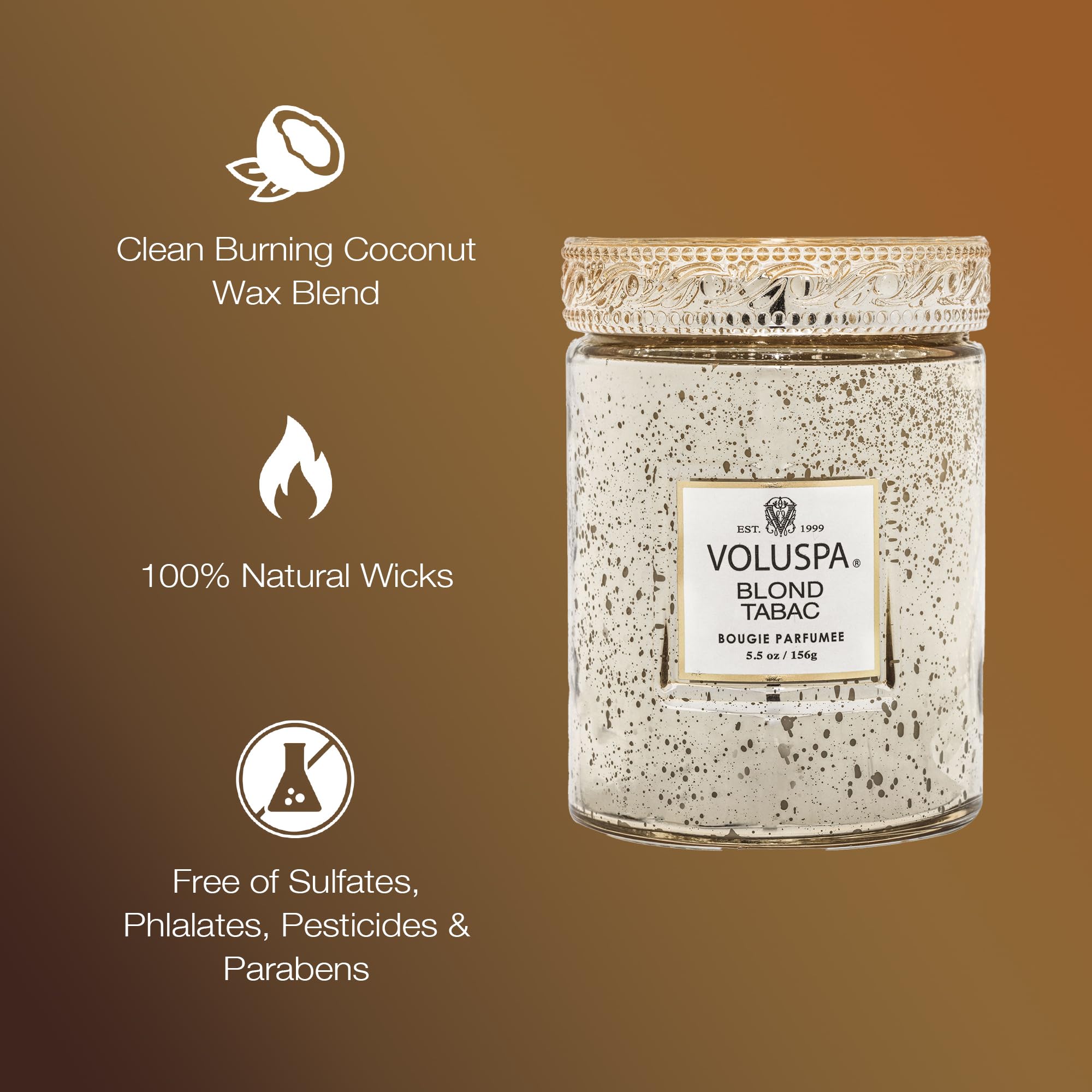 Voluspa Blond Tabac, Small Candle Jar, 5.5 oz, 50 Hour Burn Time, Coconut Wax for Clean Burning, Handcrafted in The USA