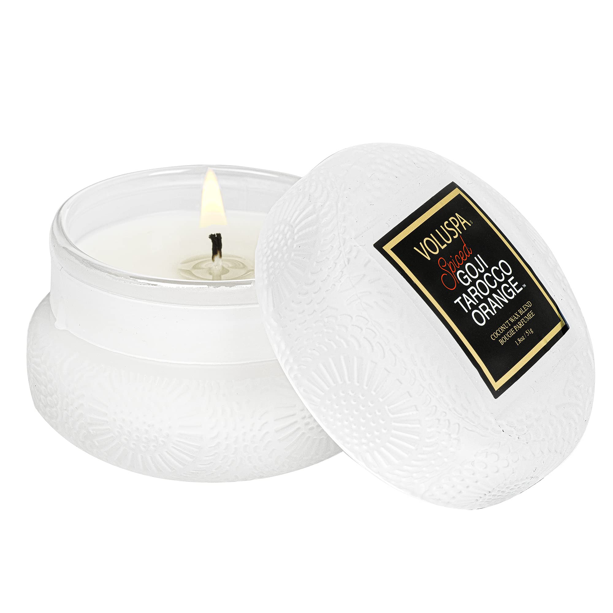 Voluspa Spiced Goji Tarocco Orange, Macaron Candle, 1.8 oz, 15 Hour Burn Time, Coconut Wax for Clean Burning, Handcrafted in the USA
