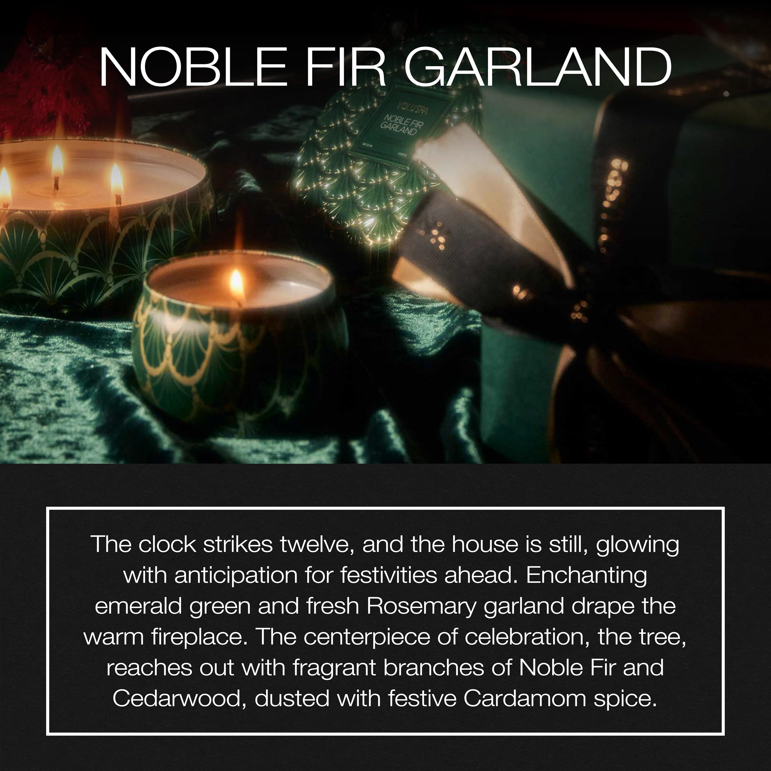 Voluspa Noble Fir Garland, Mini Tin Candle, 4 oz, 25 Hour Burn Time, Coconut Wax Candle for The Home, Handcrafted in The USA