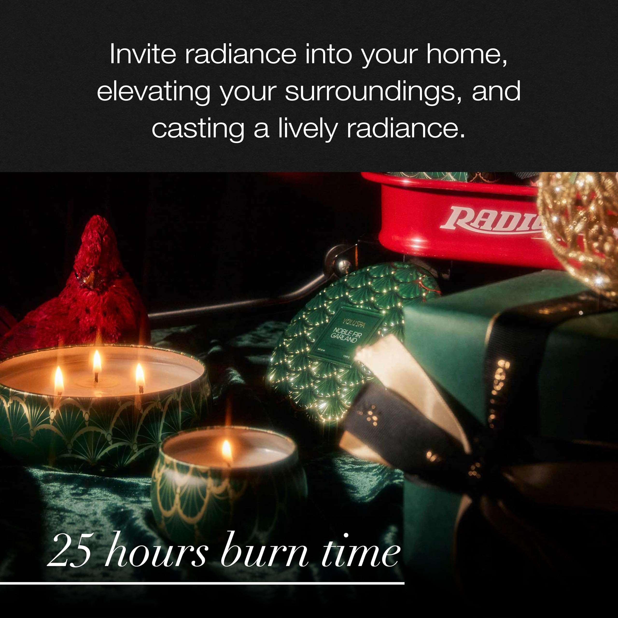 Voluspa Noble Fir Garland, Mini Tin Candle, 4 oz, 25 Hour Burn Time, Coconut Wax Candle for The Home, Handcrafted in The USA