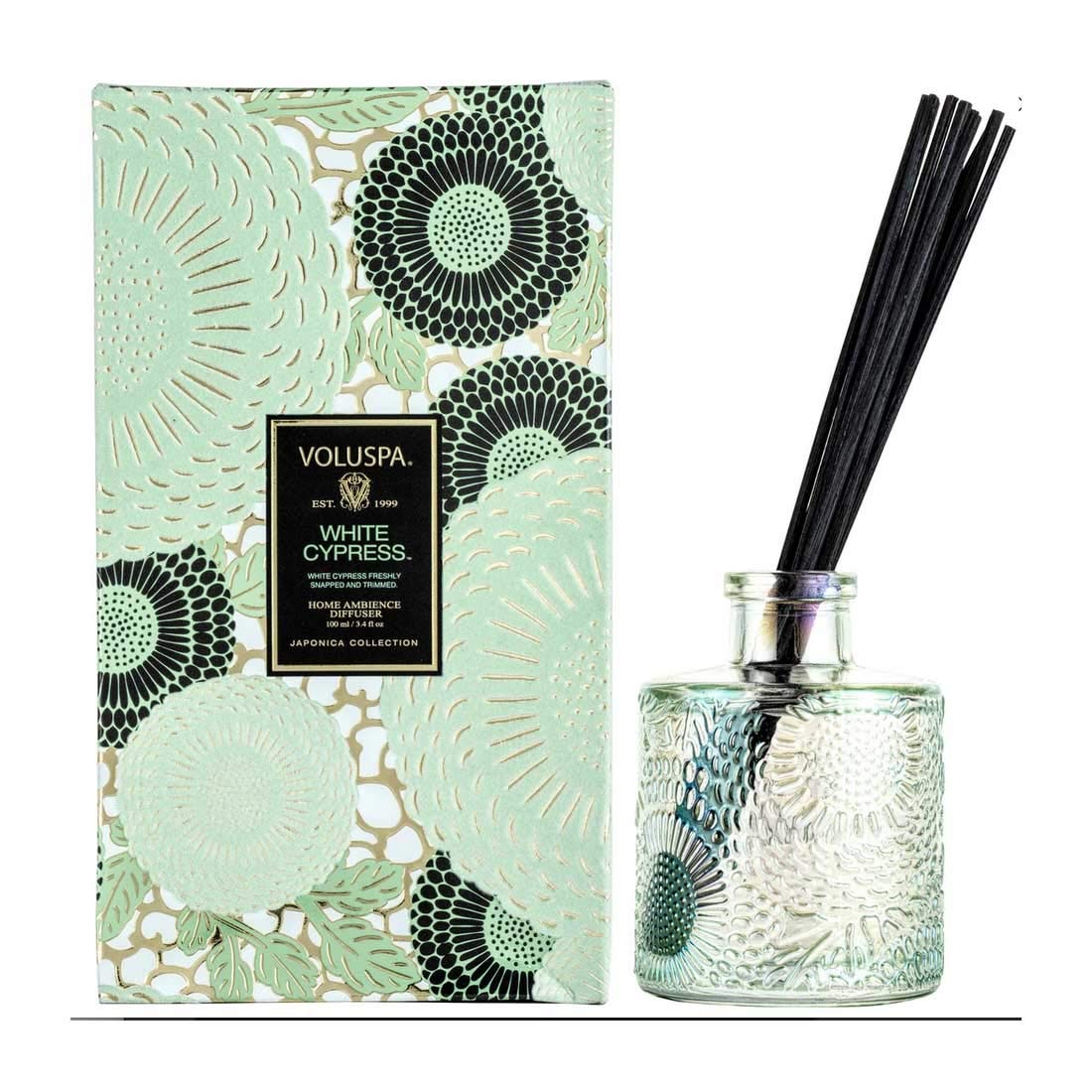 Voluspa White Cypress Reed Diffuser | 3.4 Fl. Oz. | 4-6 Month Product Life | 24/7 Fragrance Without The Flame | Vegan