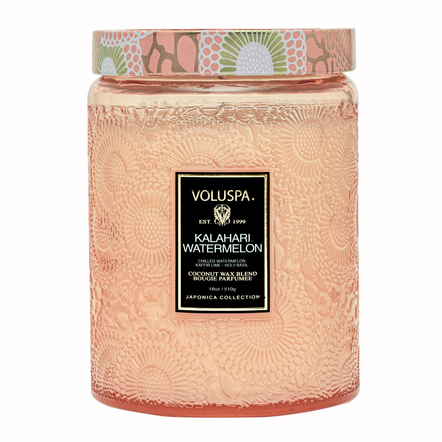 Voluspa Kalahari Watermelon, Large Candle Jar, 18 oz, 100 Hour Burn Time, Coconut Wax for Clean Burning, Handcrafted in the USA