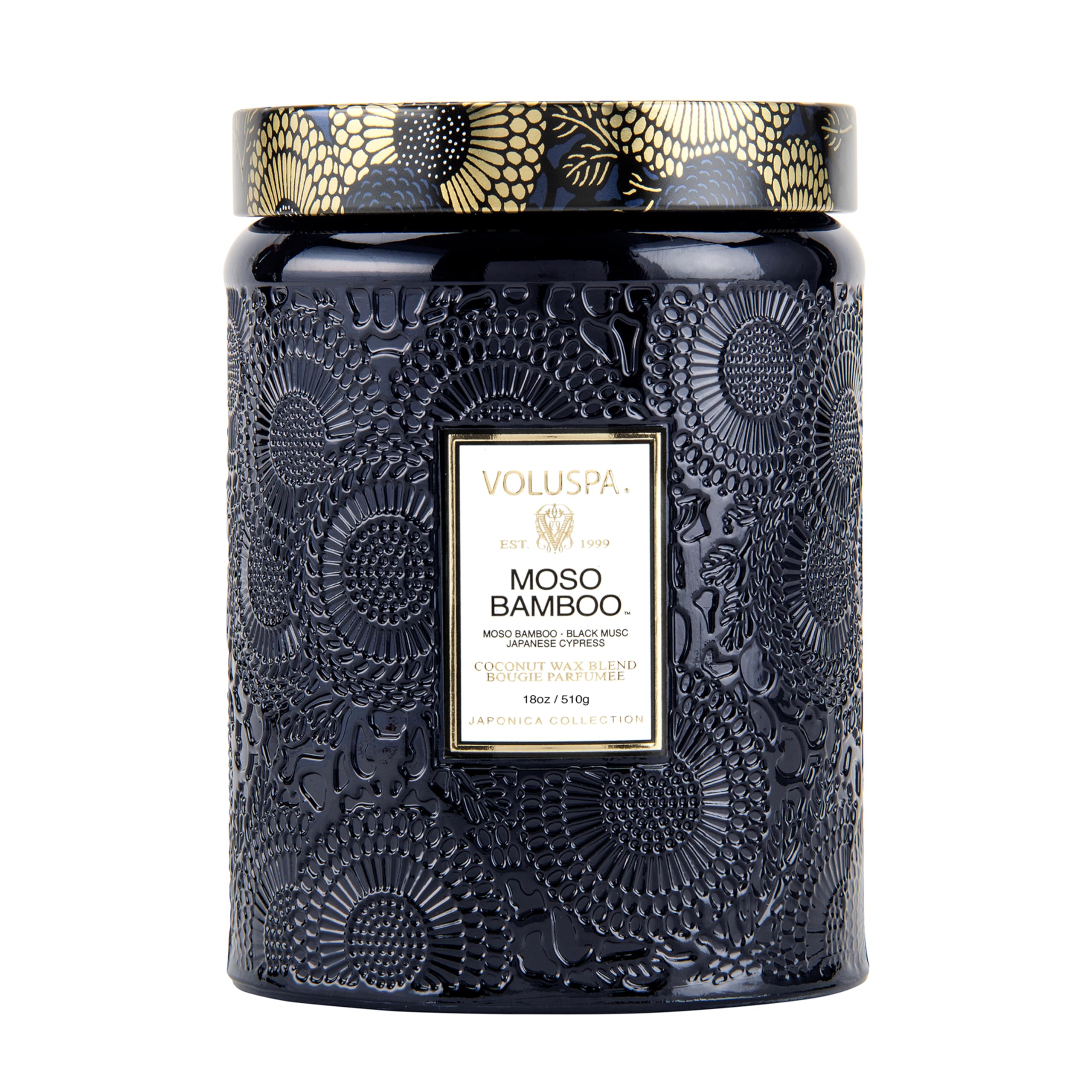 Voluspa Moso Bamboo, Large Candle Jar, 18 ounce, 100 Hour Burn Time, Coconut Wax for Clean Burning, Handcrafted in the USA