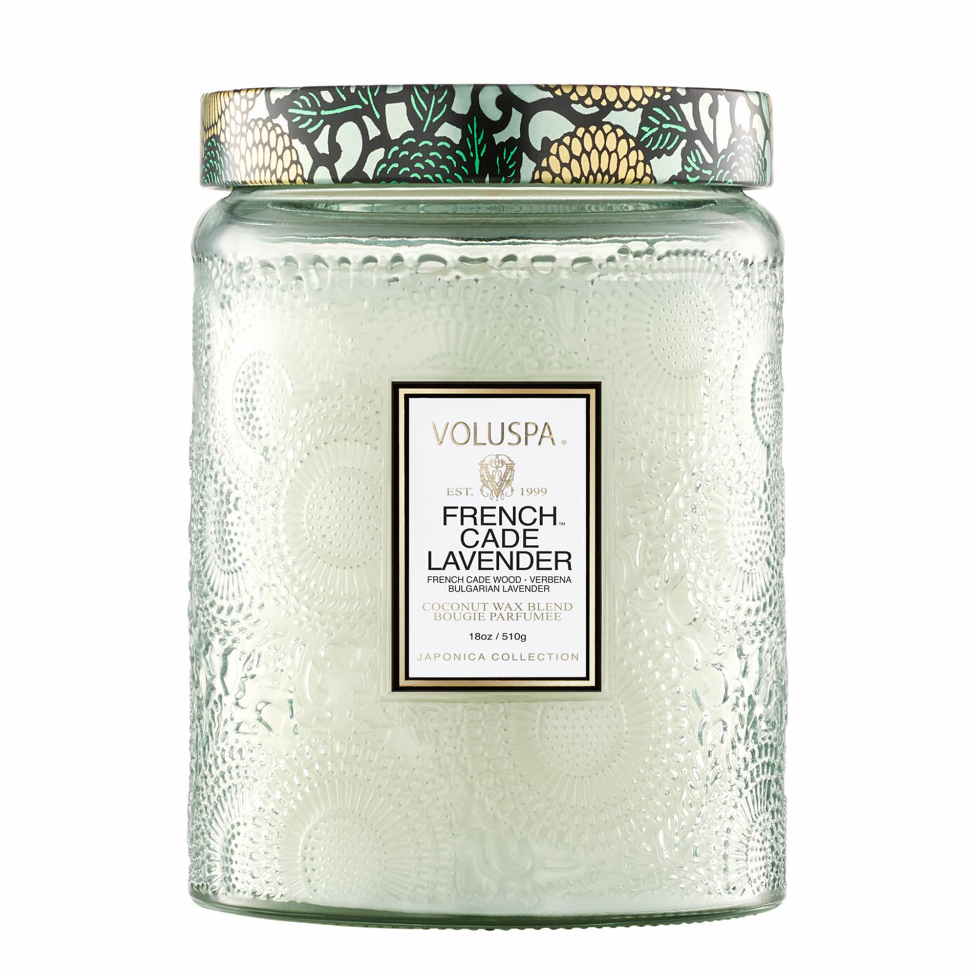 Voluspa French Cade Lavender Candle, 18 oz, Coconut Wax Blend, Scented Candles for Home, 100 Hour Burn Time, Candle Jars
