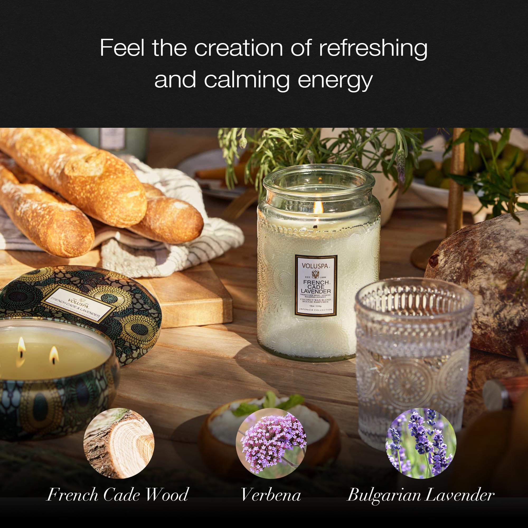 Voluspa French Cade Lavender Candle, 18 oz, Coconut Wax Blend, Scented Candles for Home, 100 Hour Burn Time, Candle Jars