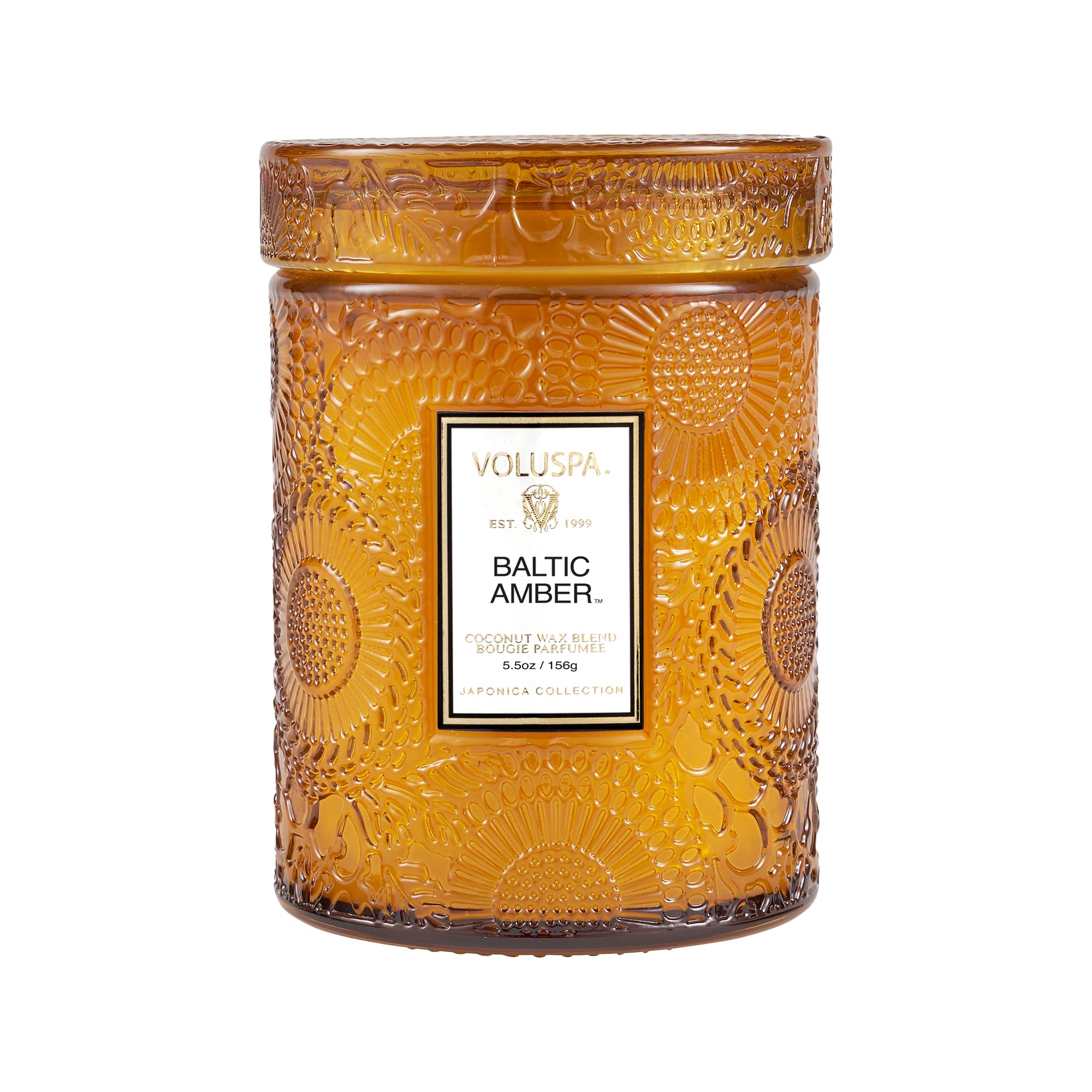 Voluspa Baltic Amber, Small Candle Jar, 5.5 oz, 50 Hour Burn Time, Coconut Wax for Clean Burning, Handcrafted in the USA