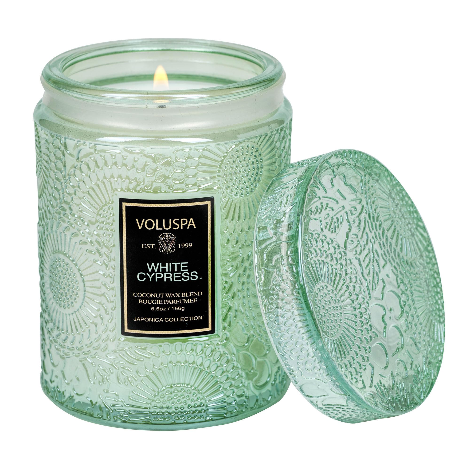 Voluspa White Cypress,Small Candle Jar, 5.5 Ounce,50 Hour Burn Time, & Coconut Wax for Clean Burning,,Handcrafted in the USA