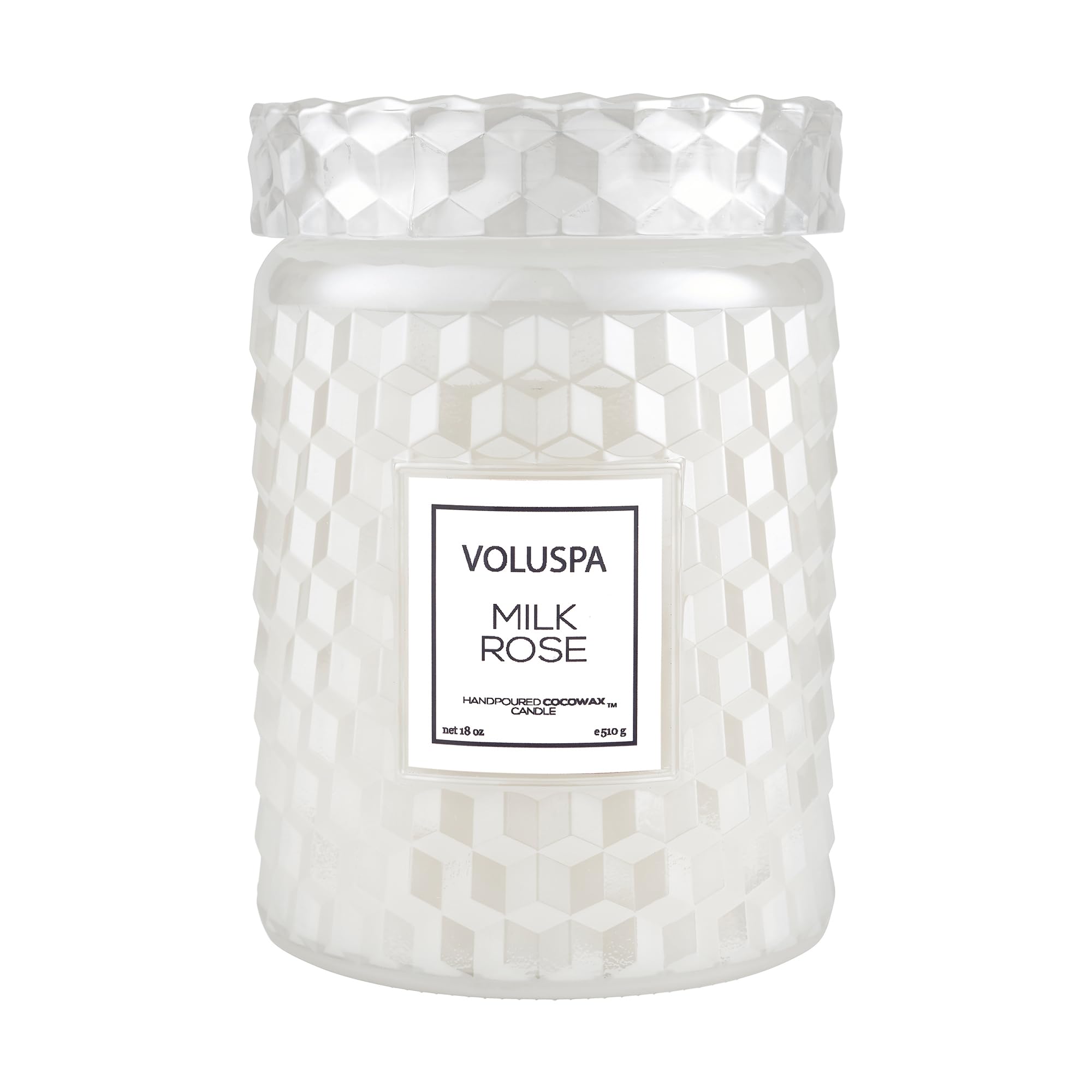 Voluspa Milk Rose, Large Candle Jar, 18 Ounce, 100 Hour Burn Time, Coconut Wax for Clean Burning, Handcrafted in The USA