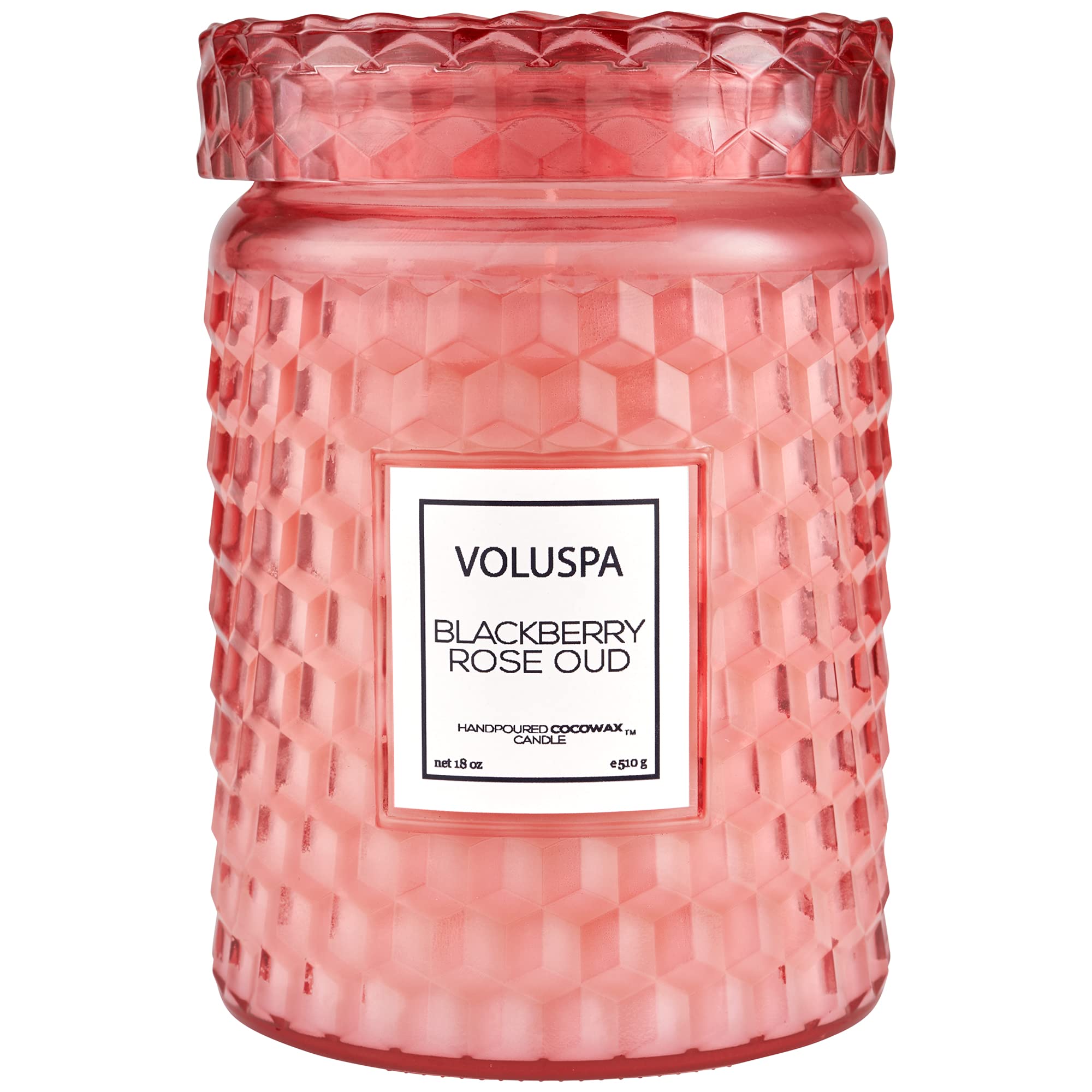 Voluspa BlackBerry Rose Oud Candle | Large Glass Jar Candle with Lid | 18 Ounces | 100 Hour Burn Time | Coconut Wax for Clean Burning | Handcrafted in The USA | Non-Toxic
