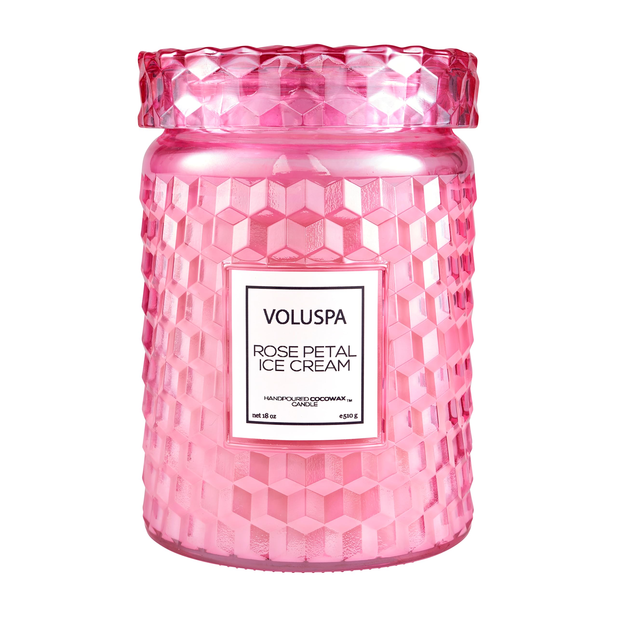 Voluspa Rose Petal Ice Cream, Large Candle Jar, 18 Ounce, 100 Hour Burn Time, Coconut Wax for Clean Burning, Handcrafted in The USA
