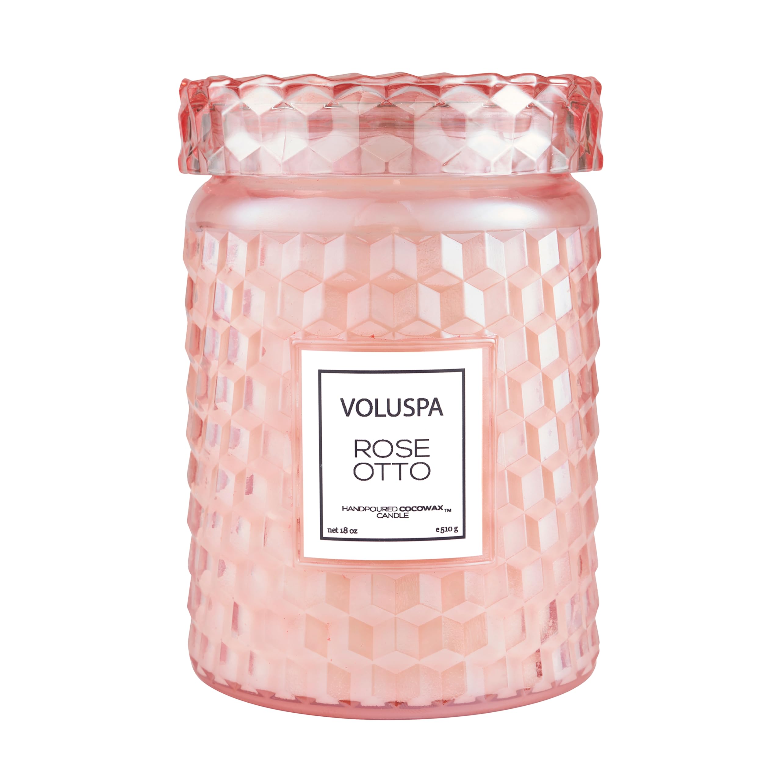 Voluspa Rose Otto, Large Candle Jar, 18 Ounce, 100 Hour Burn Time, Coconut Wax for Clean Burning, Handcrafted in The USA