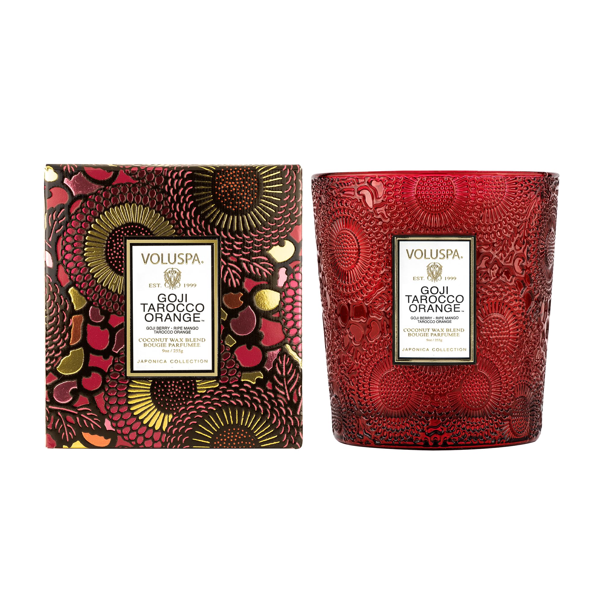 Voluspa Goji Tarocco Orange, Classic Boxed Candle, 9 oz, 60 Hour Burn Time, Coconut Wax for Clean Burning, Handcrafted in The USA