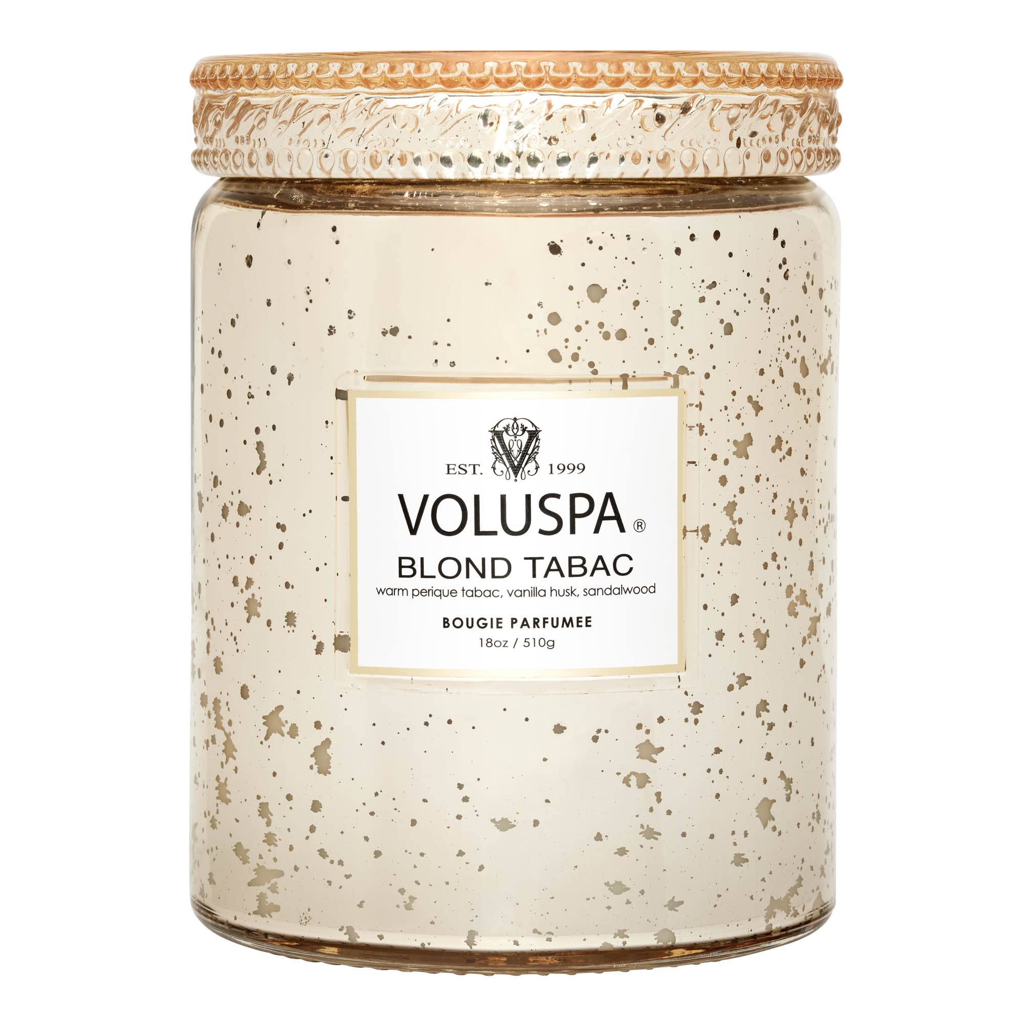 Voluspa Blond Tabac, Large Candle Jar, 18 oz, 100 Hour Burn Time, Coconut Wax for Clean Burning, Handcrafted in The USA
