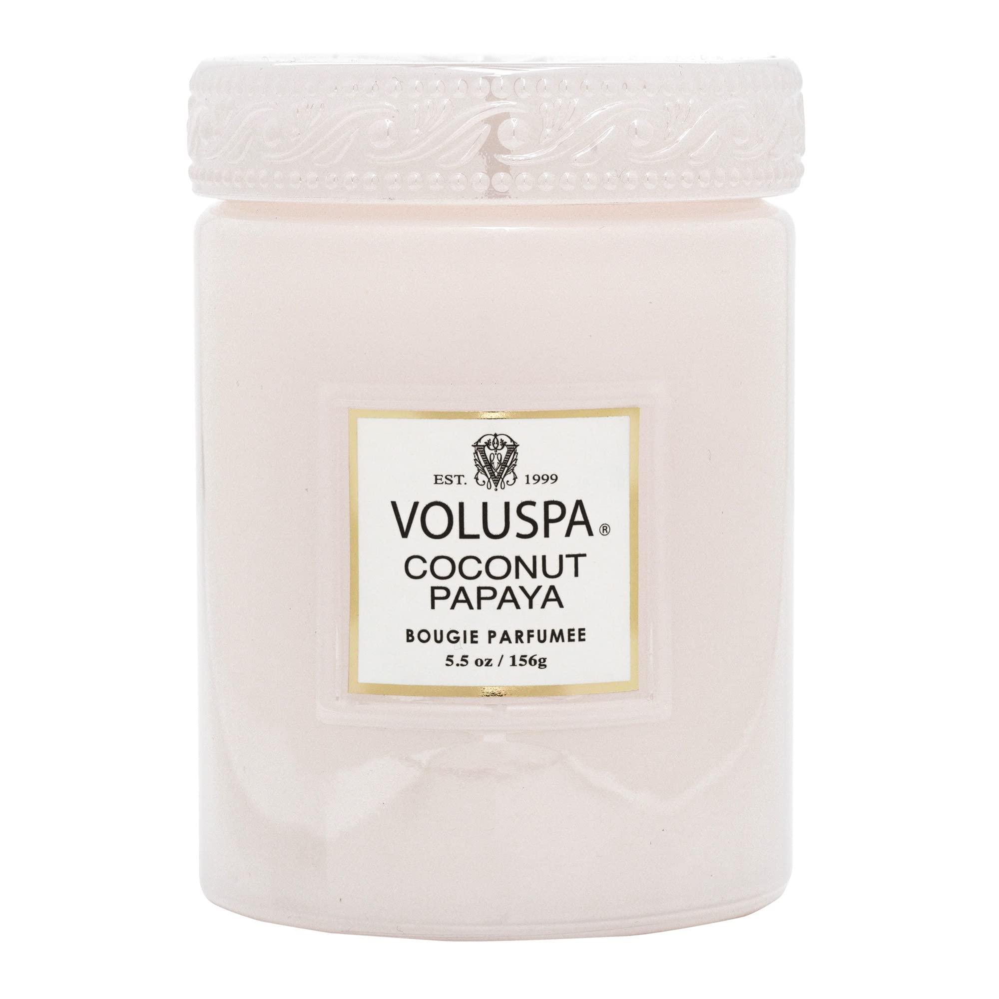 Voluspa Coconut Papaya, Small Candle Jar, 5.5 oz, 50 Hour Burn Time, Coconut Wax for Clean Burning, Handcrafted in The USA