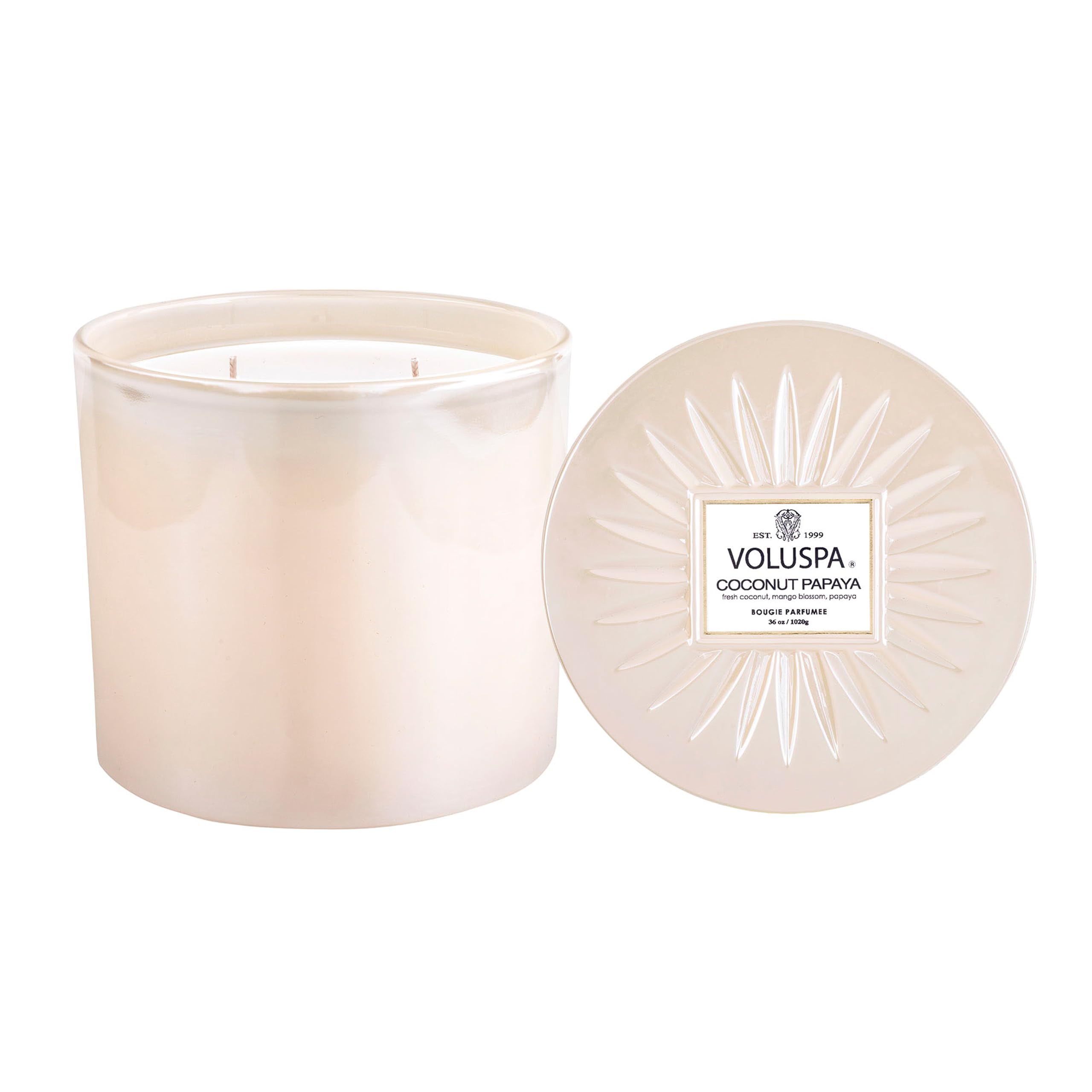 Voluspa Coconut Papaya, Grande Maison 3 Wick Glass Candle, 36 oz, 100 Hour Burn Time, Coconut Wax for Clean Burning, Handcrafted in The USA