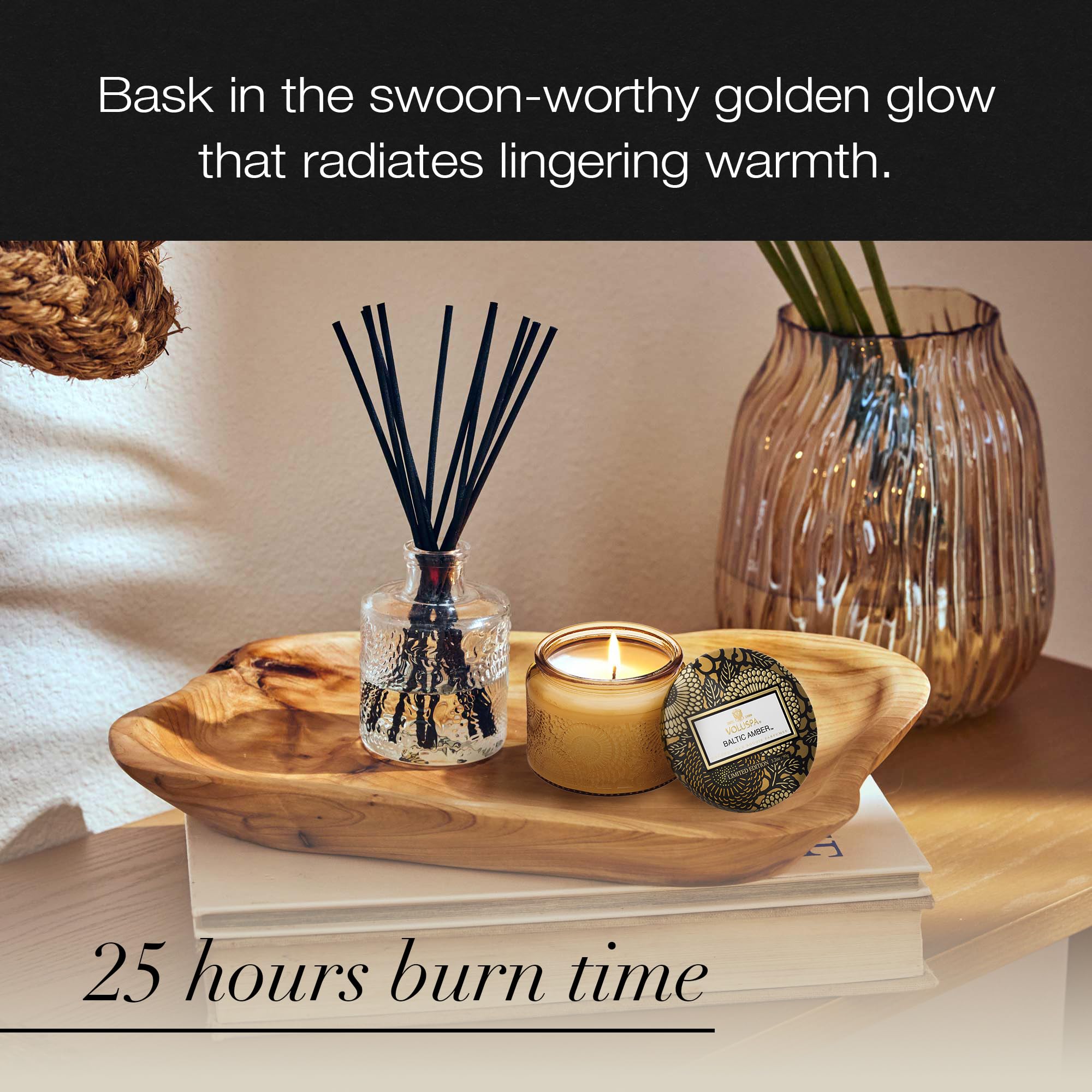 Voluspa Baltic Amber, Petite Candle Jar, 3.2 Ounce, 25 Hour Burn Time, Coconut Wax for Clean Burning, Handcrafted in the USA