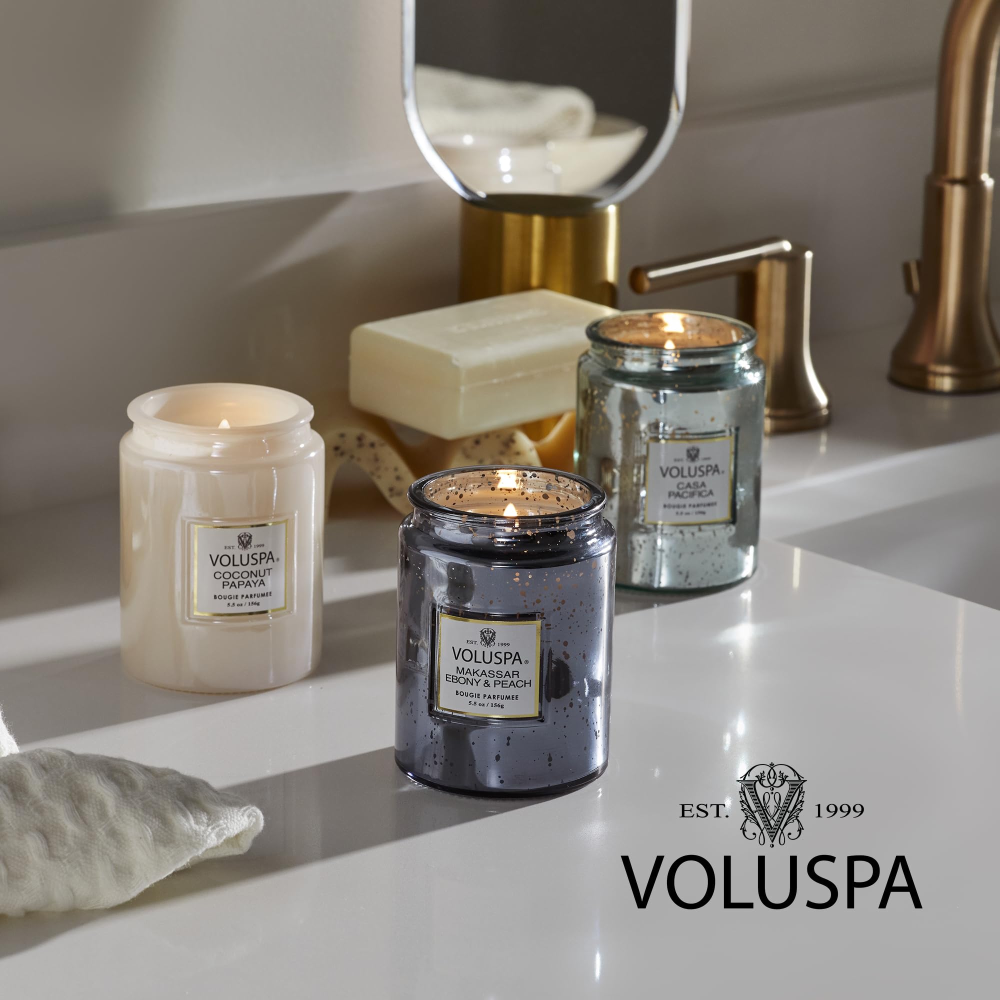 Voluspa Coconut Papaya, Small Candle Jar, 5.5 oz, 50 Hour Burn Time, Coconut Wax for Clean Burning, Handcrafted in The USA