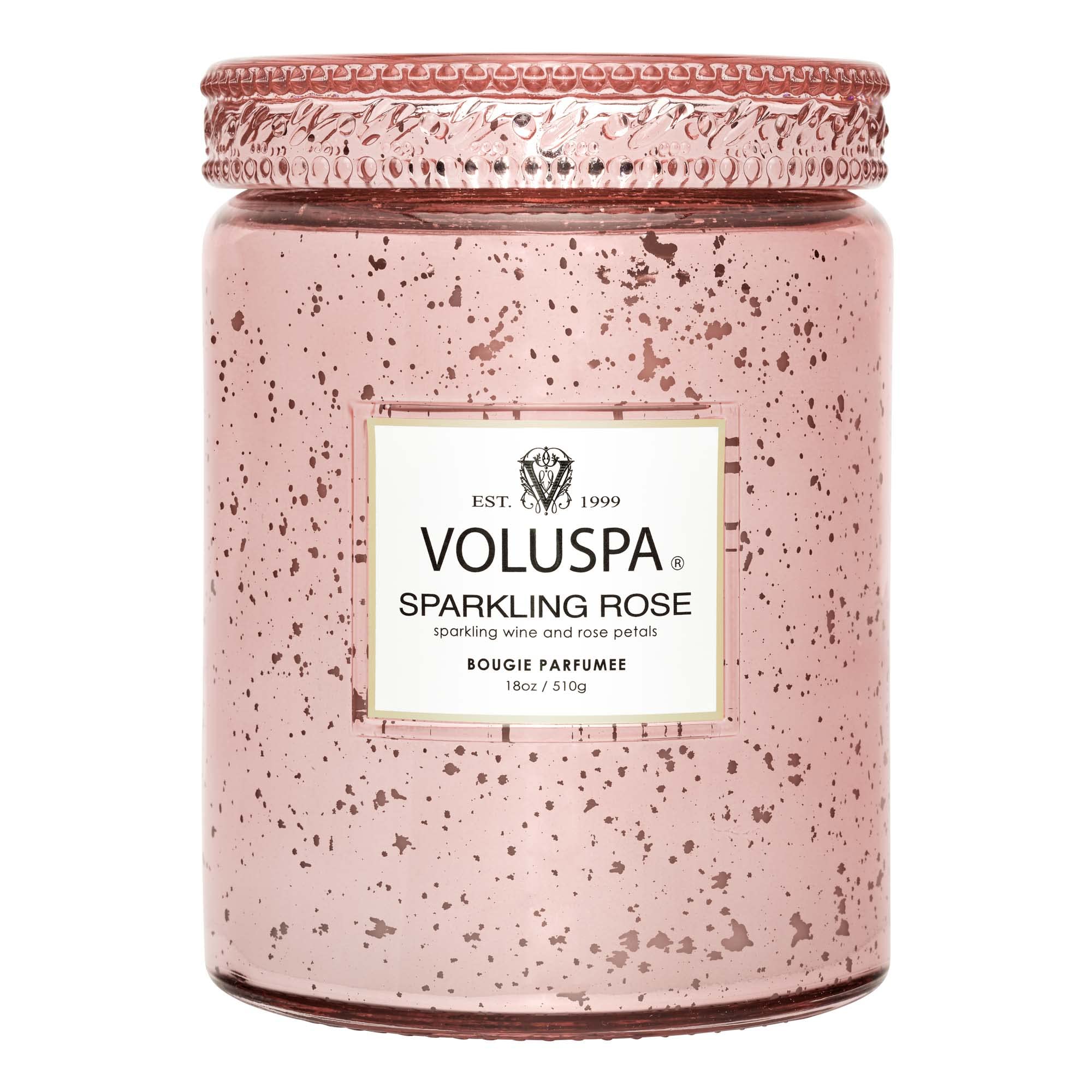 Voluspa Sparkling Rose, Large Candle Jar, 18 Ounce, 100 Hour Burn Time, Coconut Wax for Clean Burning, Handcrafted in The USA