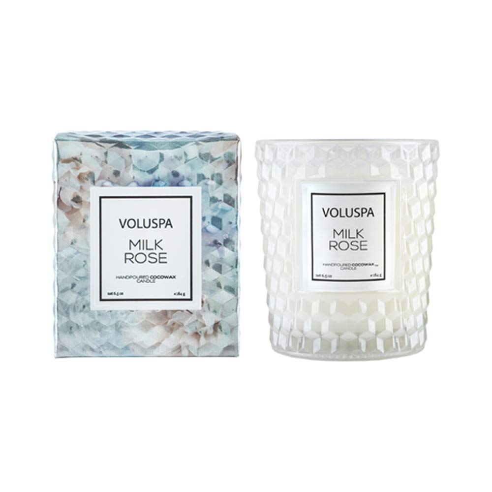 Voluspa Milk Rose, Classic Candle Jar, 6.5 Ounces, 40 Hour Burn Time, Coconut Wax for Clean Burning, Handcrafted in The USA