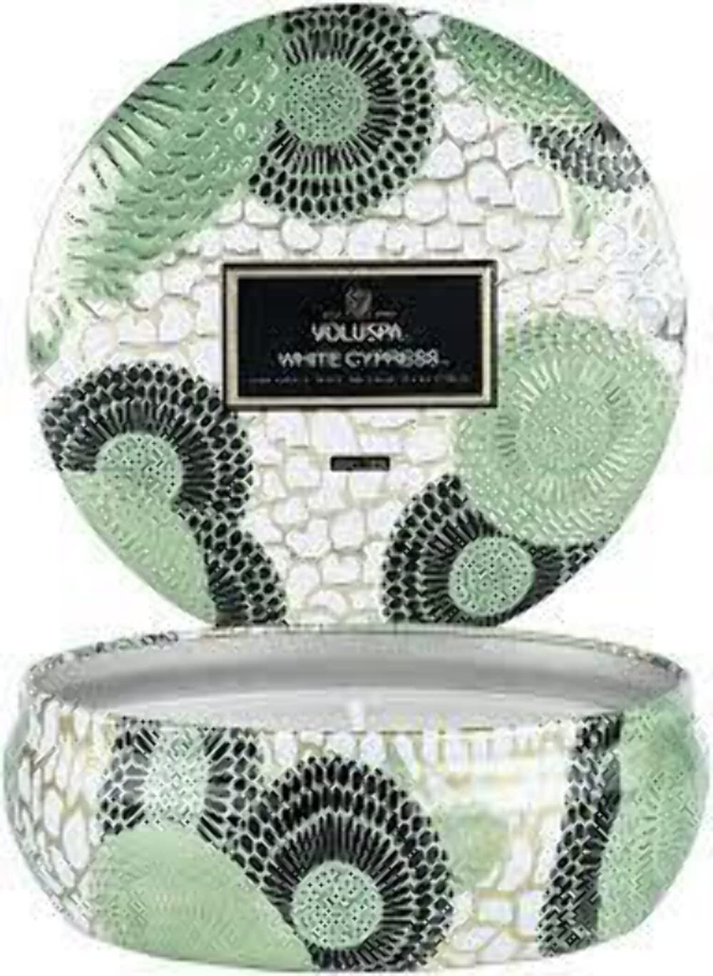 Voluspa White Cypress, 3 Wick Tin Candle, 12 Ounce, 40 Hour Burn Time, Coconut Wax for Clean Burning, Handcrafted in The USA