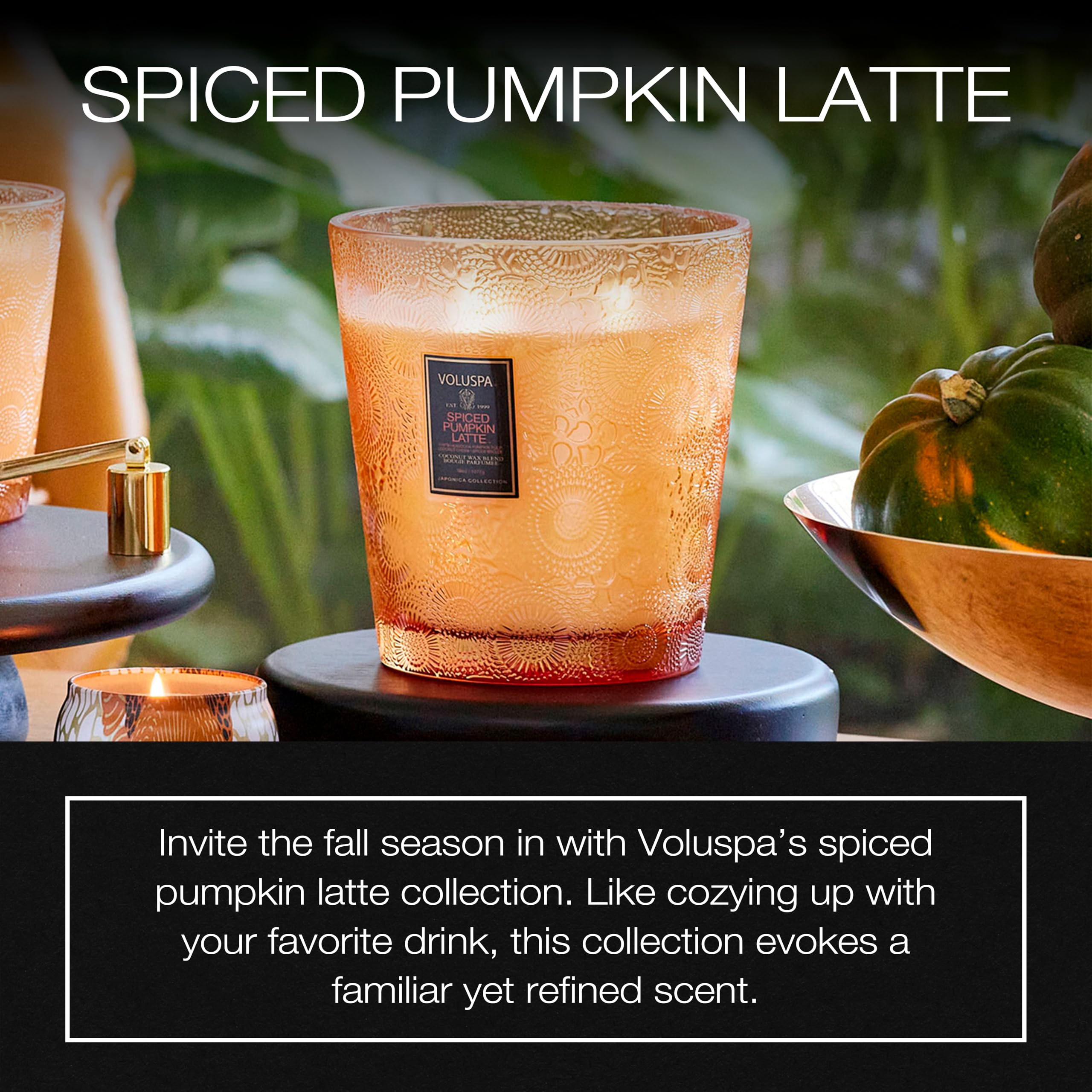 Voluspa Spiced Pumpkin Latte, 3 Wick Boxed Hearth, 38 Ounce, 80 Hour Burn Time, Coconut Wax for Clean Burning, Handcrafted in The USA