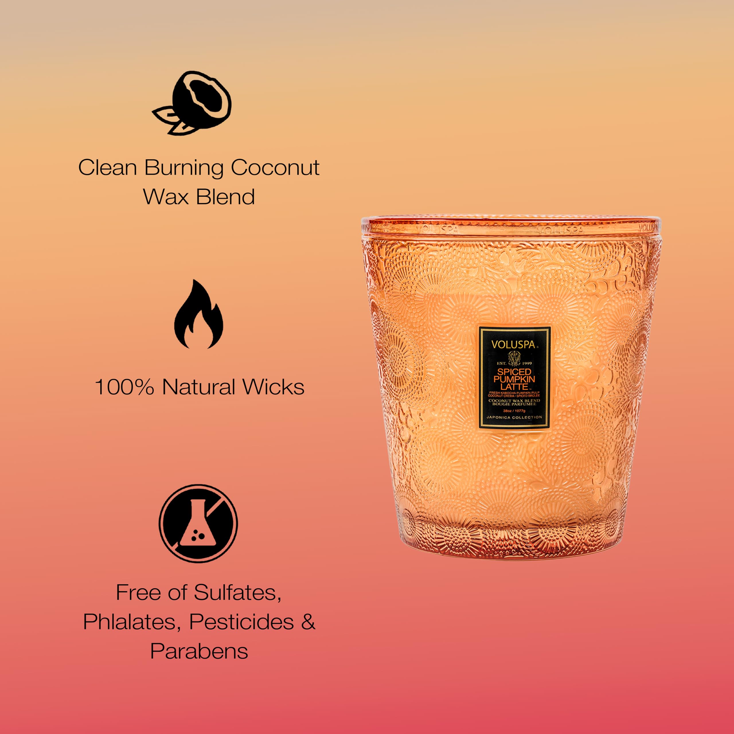 Voluspa Spiced Pumpkin Latte, 3 Wick Boxed Hearth, 38 Ounce, 80 Hour Burn Time, Coconut Wax for Clean Burning, Handcrafted in The USA