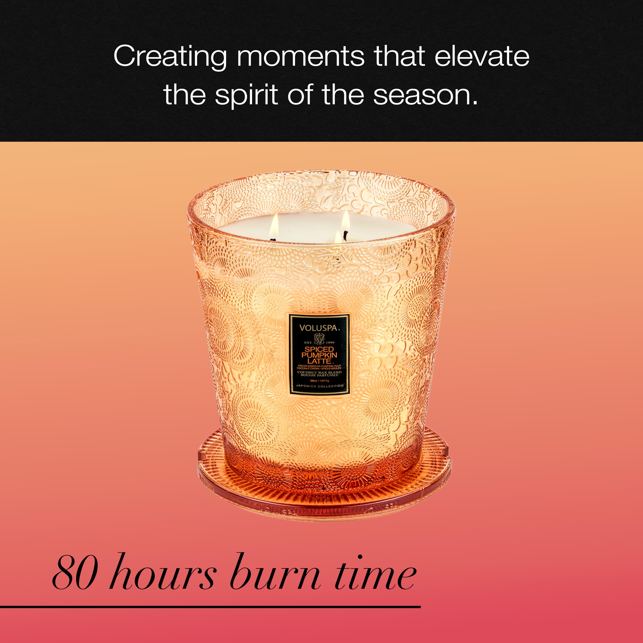 Voluspa Spiced Pumpkin Latte, 3 Wick Boxed Hearth, 38 Ounce, 80 Hour Burn Time, Coconut Wax for Clean Burning, Handcrafted in The USA