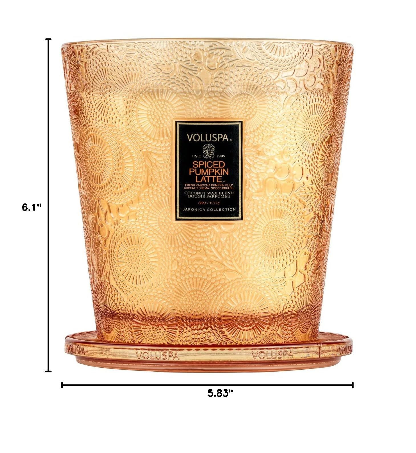 Voluspa Spiced Pumpkin Latte, 3 Wick Boxed Hearth, 38 Ounce, 80 Hour Burn Time, Coconut Wax for Clean Burning, Handcrafted in The USA