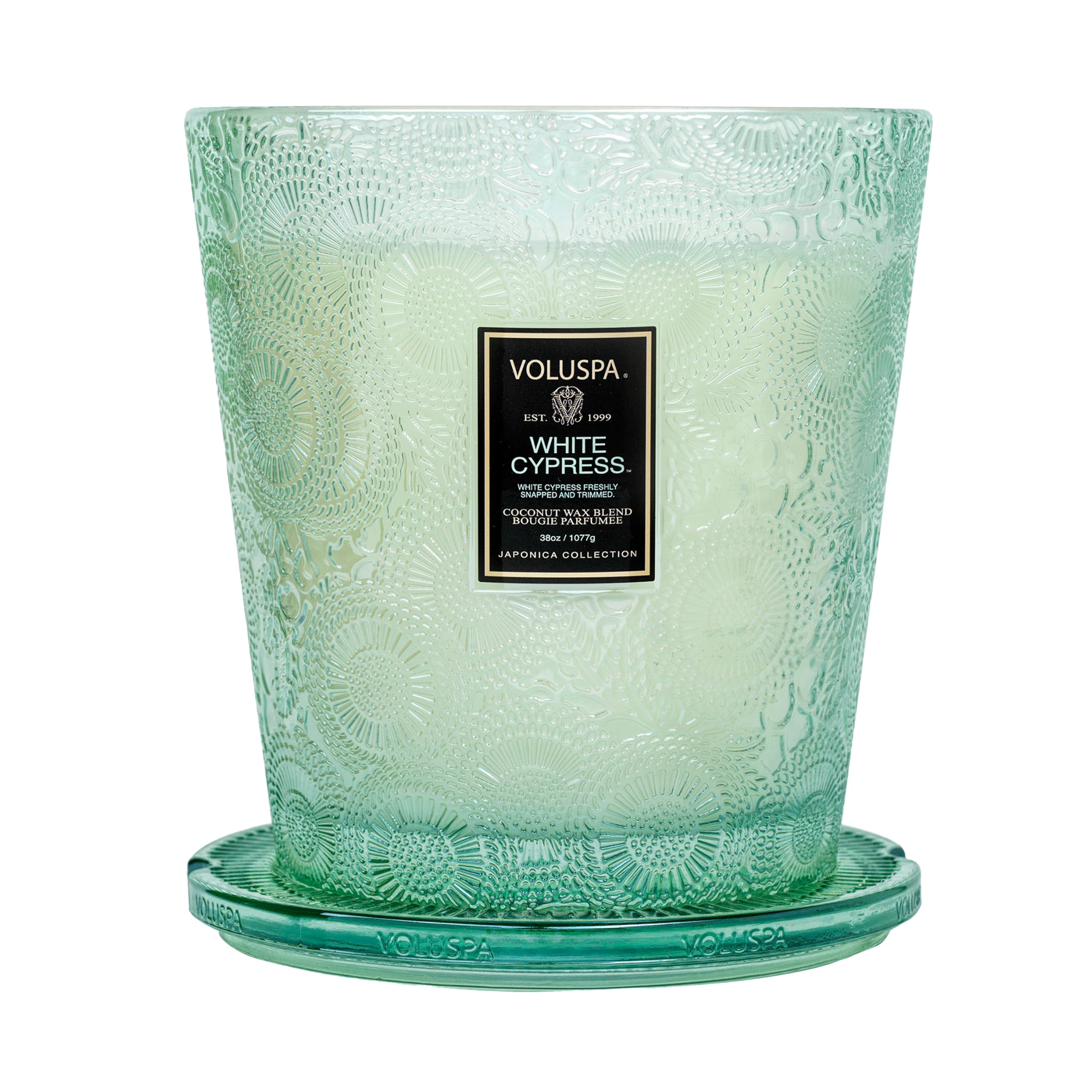 Voluspa White Cypress, 3 Wick Boxed Hearth, 38 Ounce, 80 Hour Burn Time, Coconut Wax for Clean Burning, Handcrafted in The USA